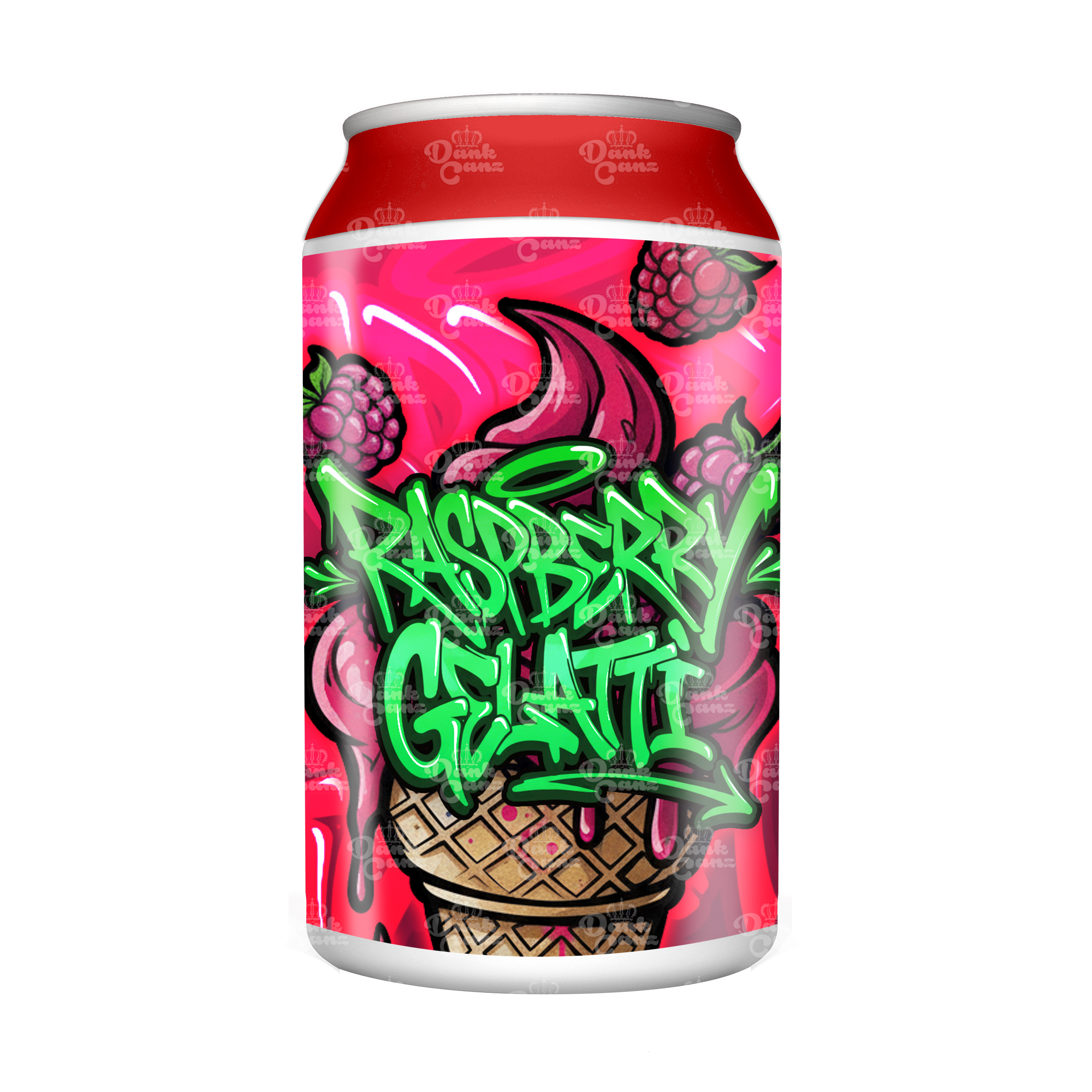 Raspberry Gelatti 3.5g Plastic Soda Cans - DC Packaging Custom Cannabis Packaging