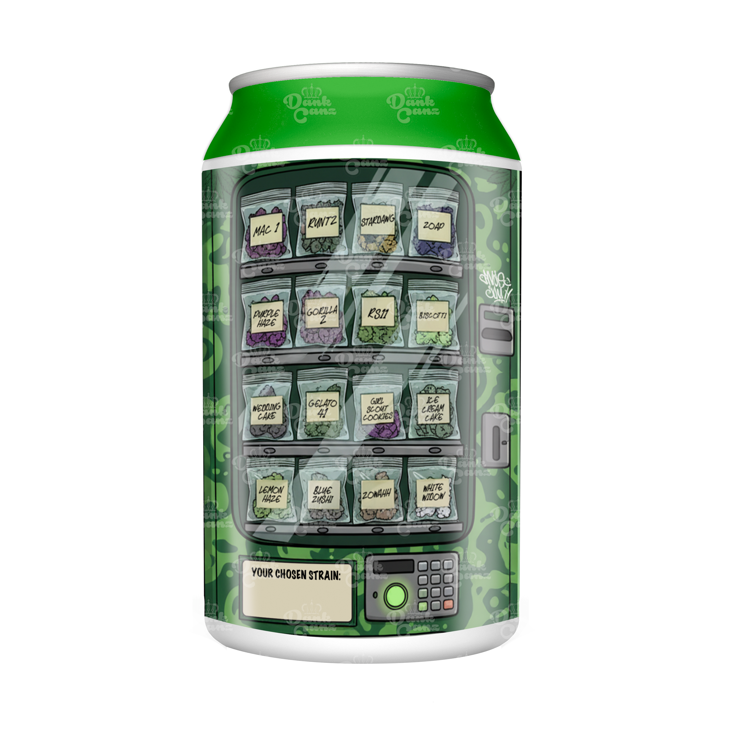 Your Chosen Strain 3.5g Plastic Soda Cans - DC Packaging Custom Cannabis Packaging