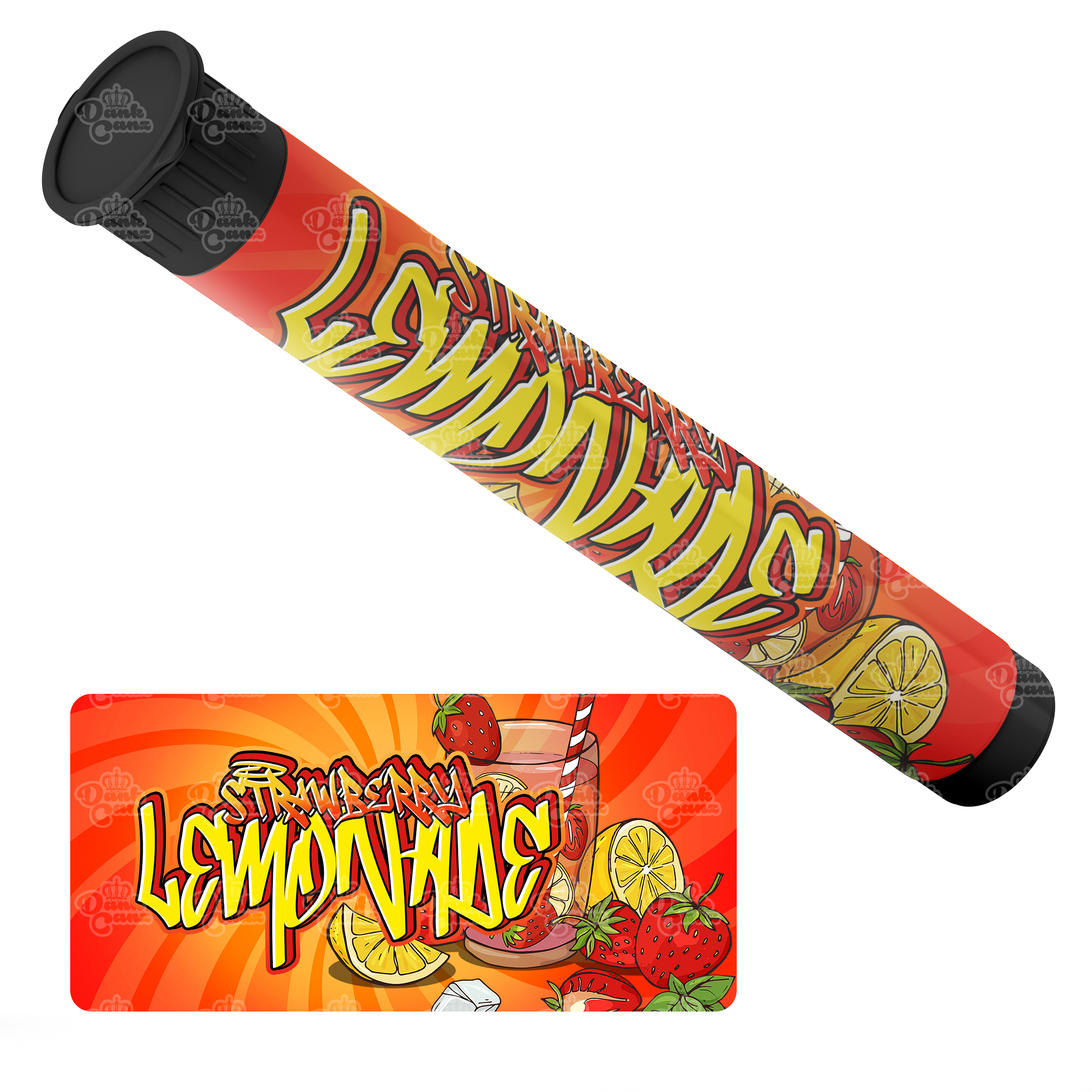 Strawberry Lemonade Pre Roll Tubes - Labelled - DC Packaging Custom Cannabis Packaging