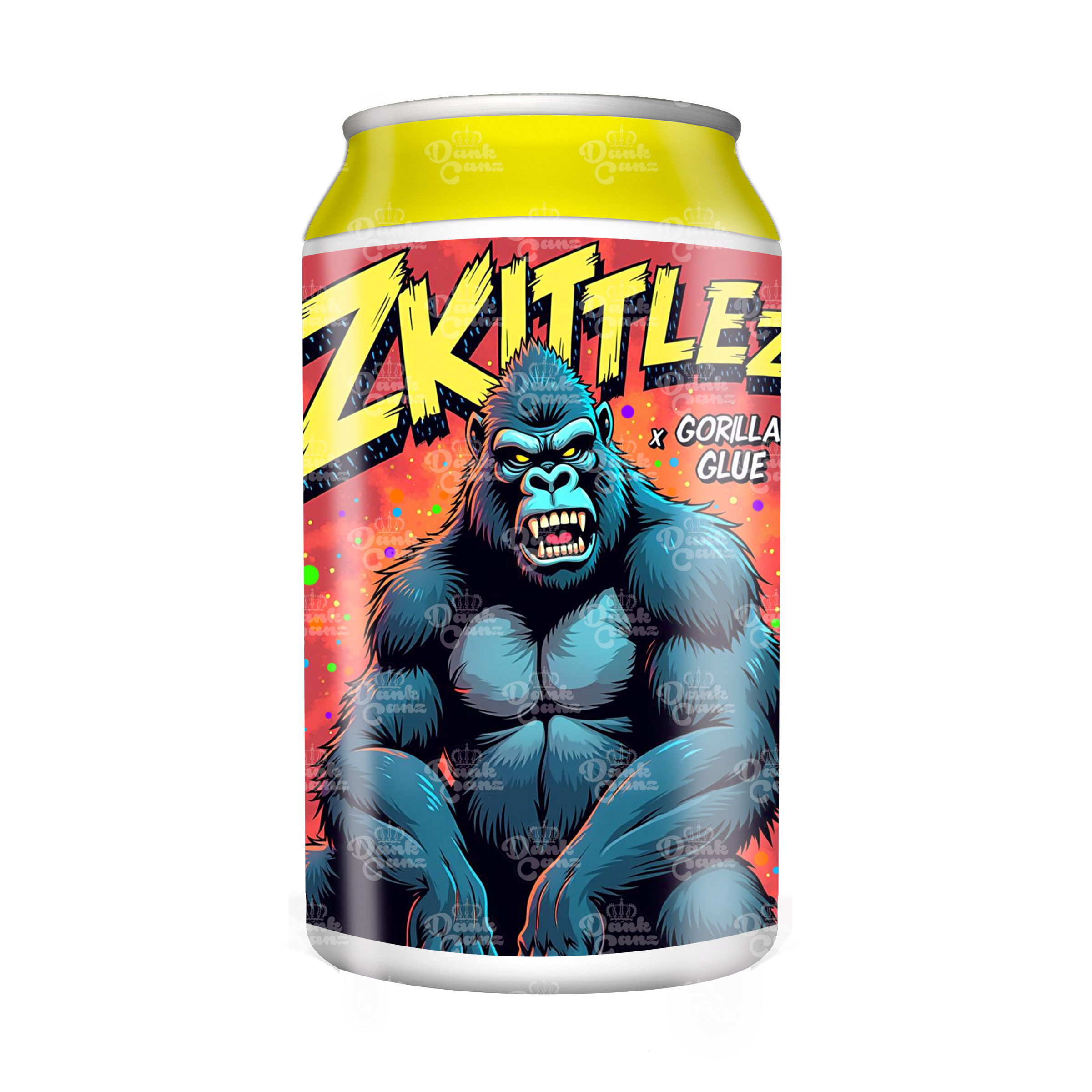 Zkittlez x Gorilla Glue 3.5g Plastic Soda Cans - DC Packaging Custom Cannabis Packaging