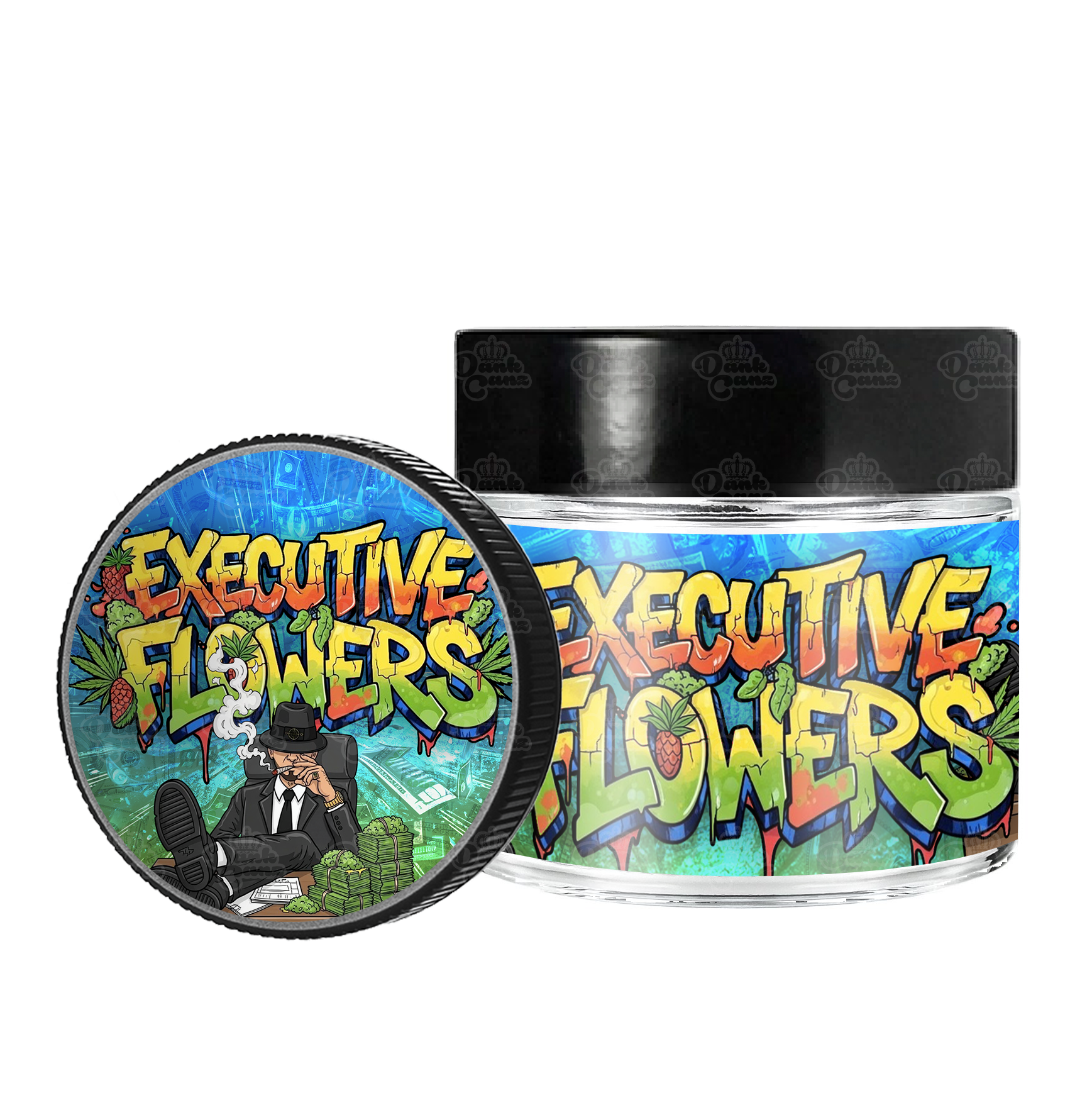 Executive Flowers 3.5g/60ml Glass Jars - Labelled - DC Packaging Custom Cannabis Packaging