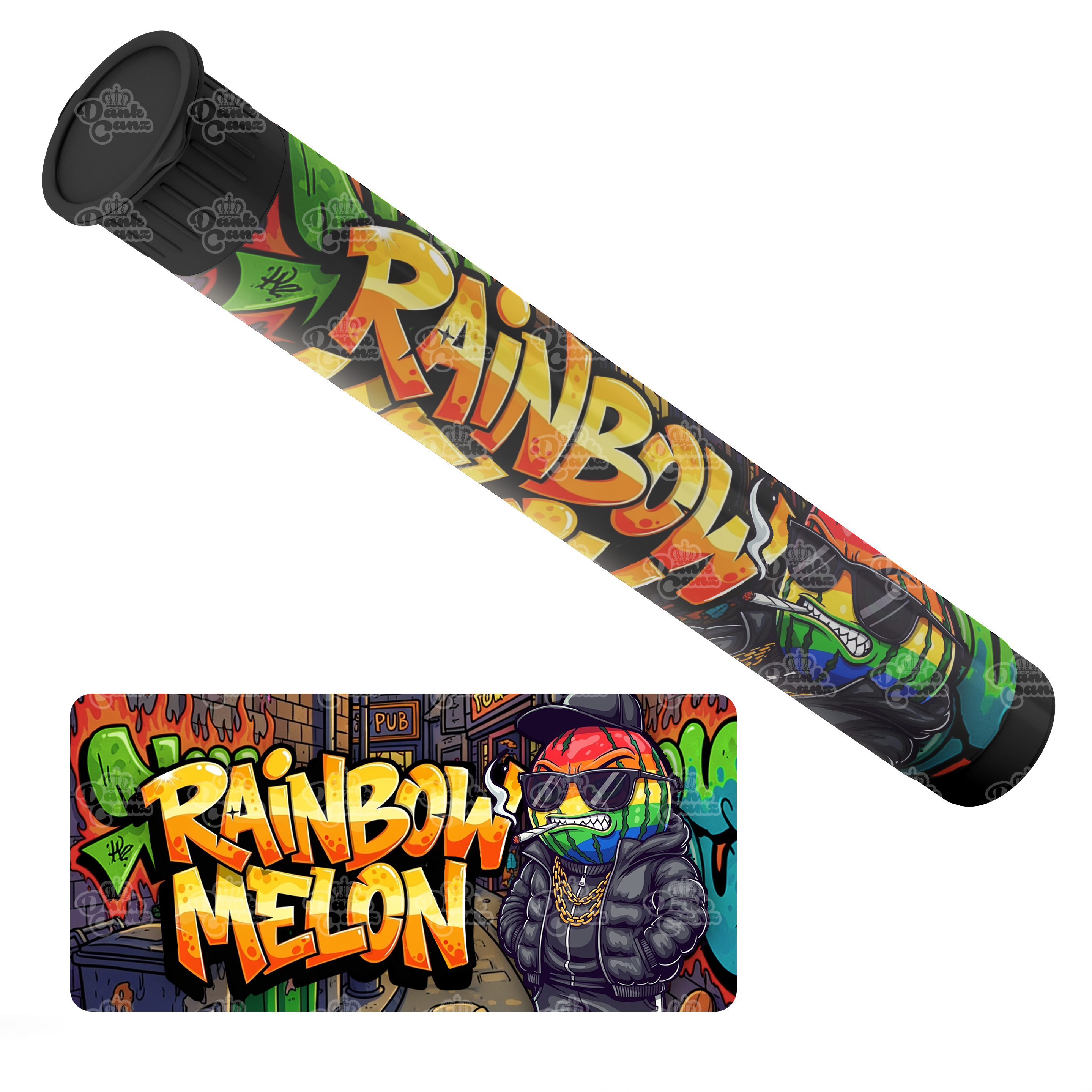 Rainbow Melon Pre Roll Tubes - Labelled - DC Packaging Custom Cannabis Packaging