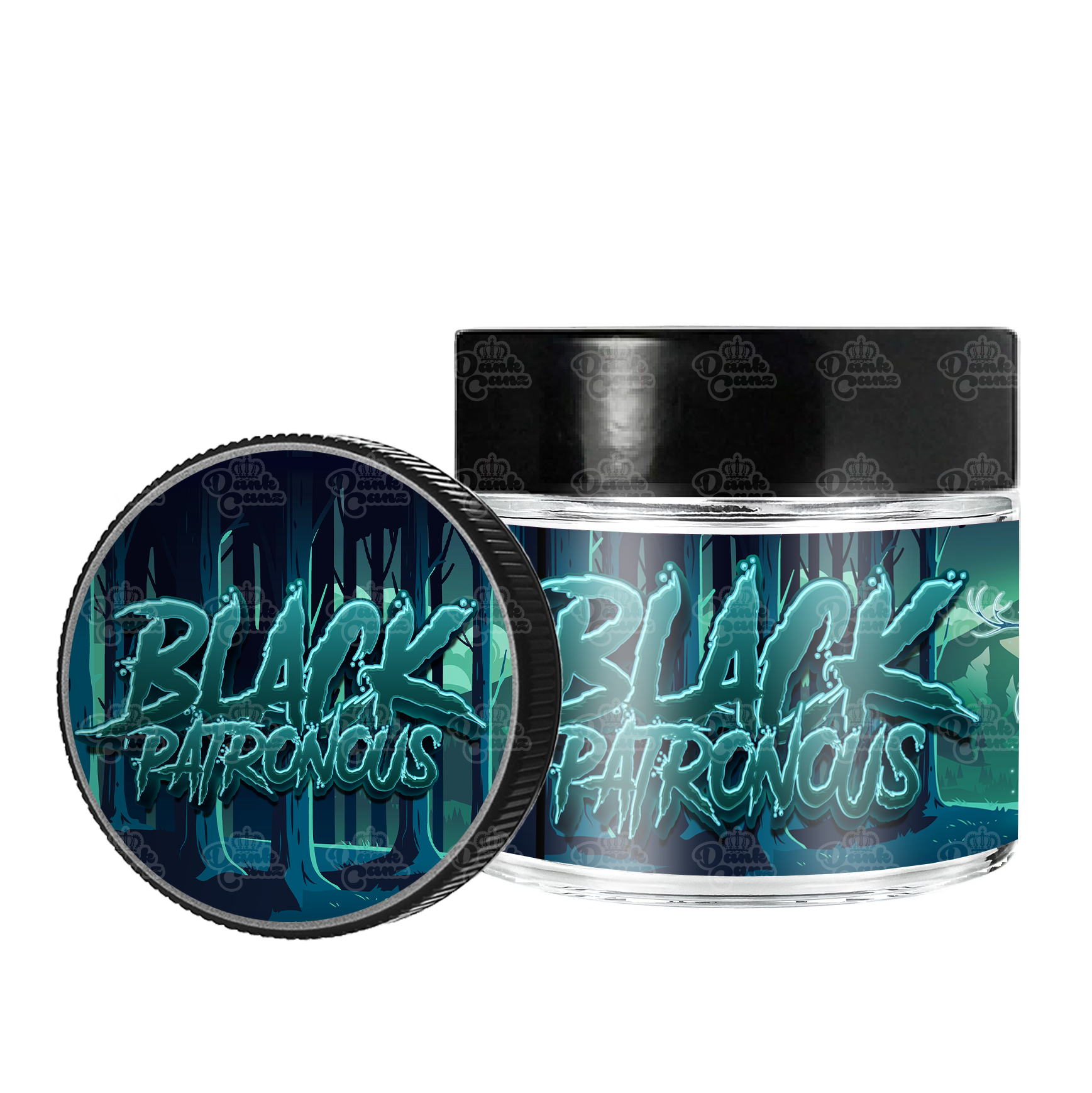 Black Patronous 3.5g/60ml Glass Jars - Labelled - DC Packaging Custom Cannabis Packaging