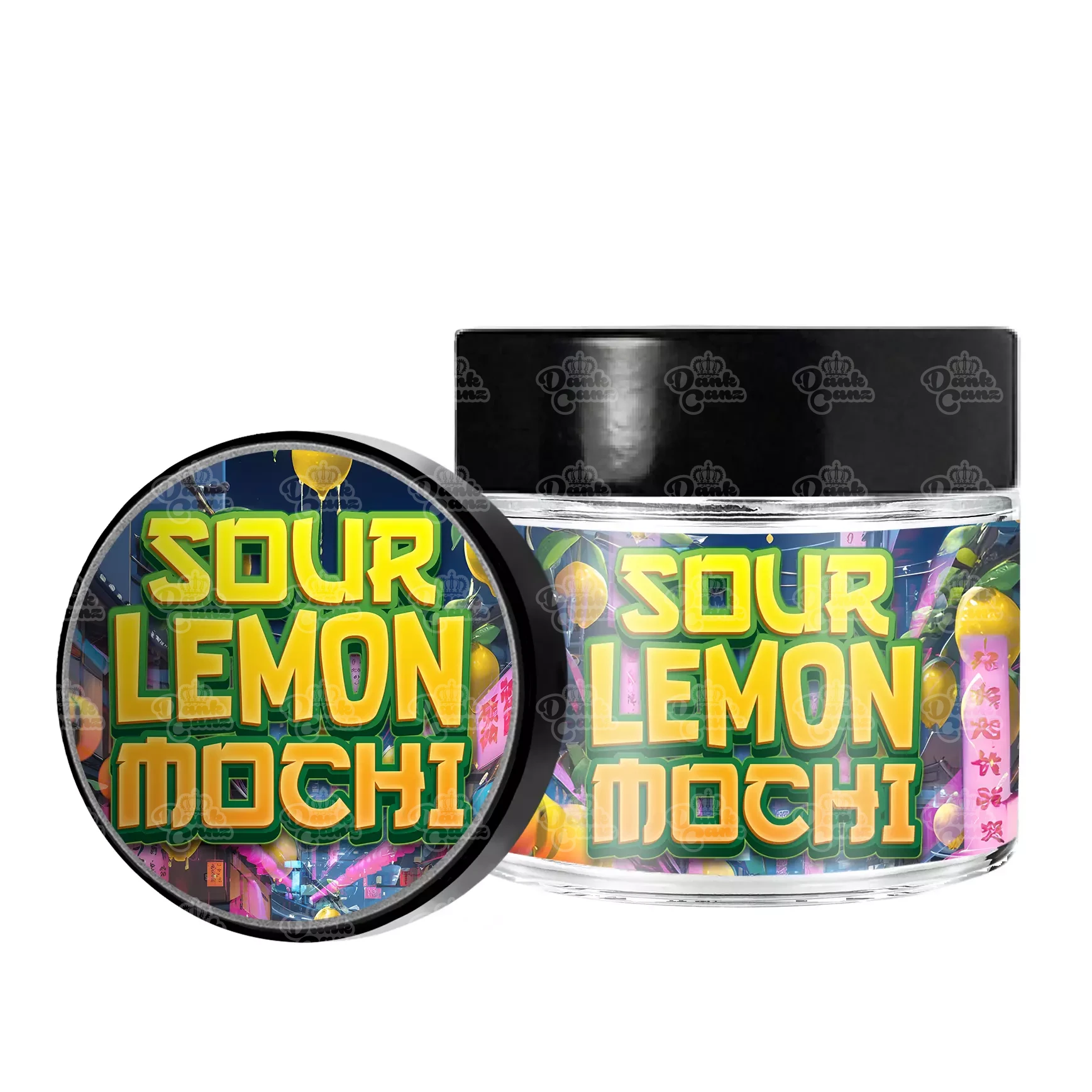 Sour Lemon Mochi 3.5g/60ml Glass Jars - Labelled - DC Packaging Custom Cannabis Packaging