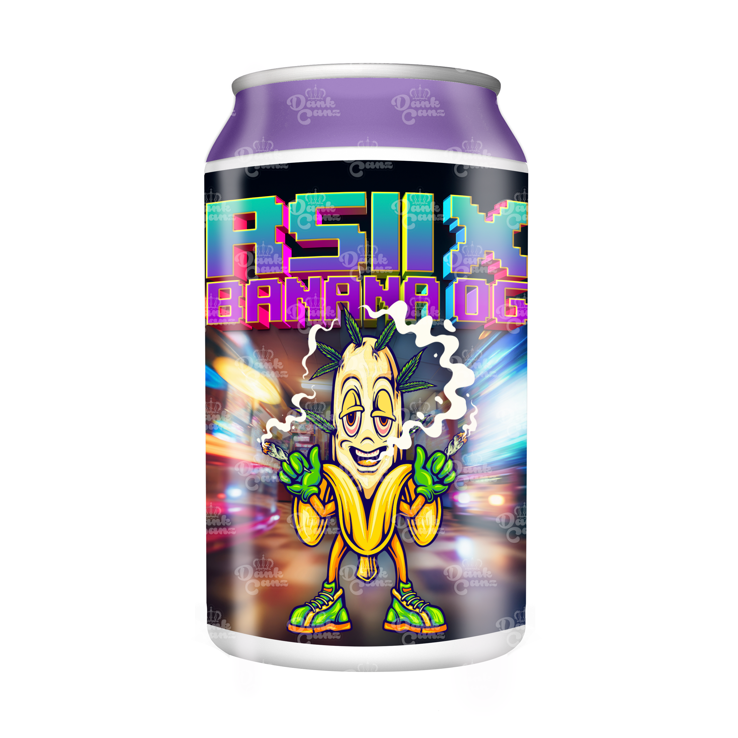 RS11 x Banana OG 3.5g Plastic Soda Cans - DC Packaging Custom Cannabis Packaging