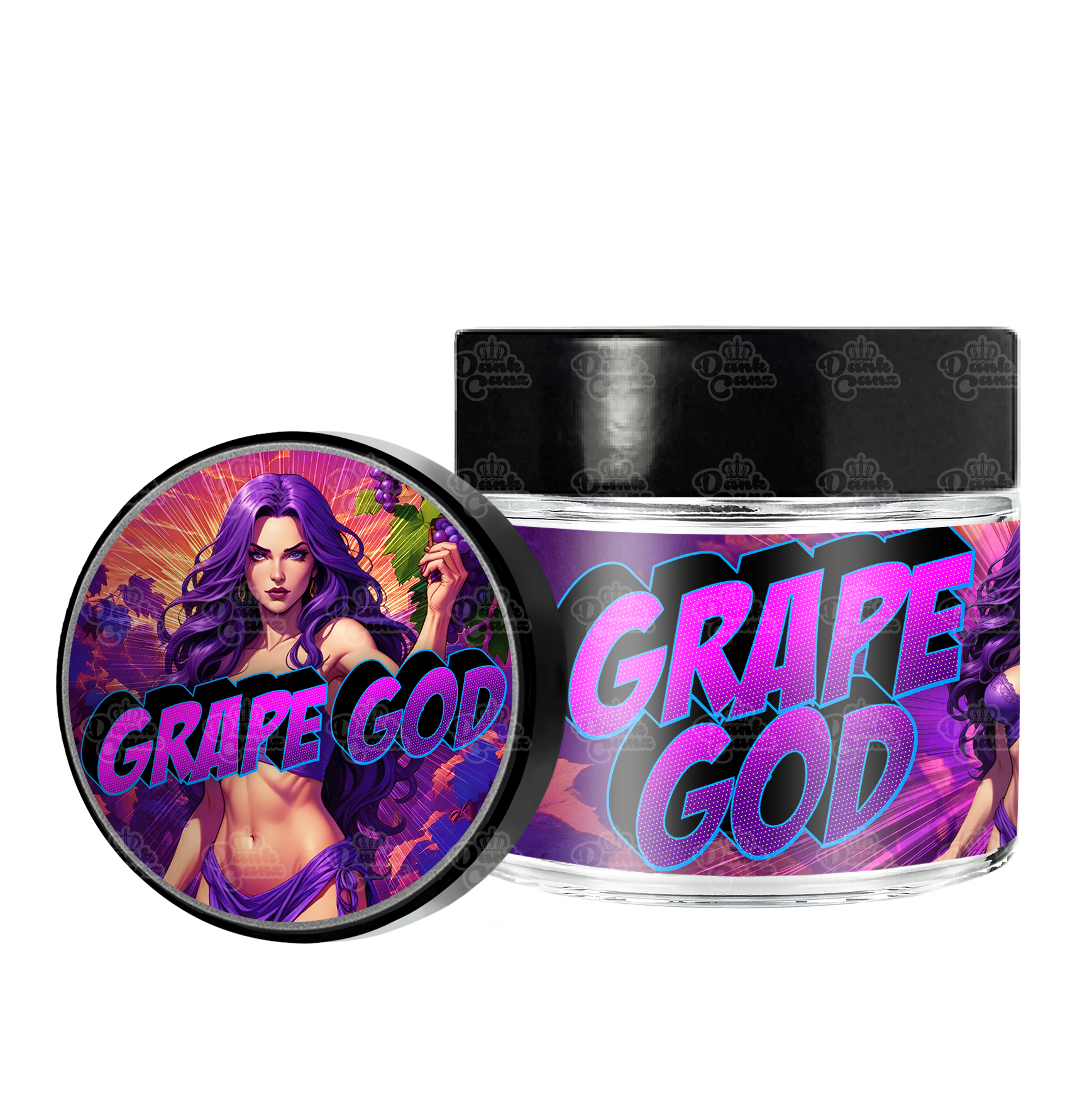 Grape God 3.5g/60ml Glass Jars - Labelled - DC Packaging Custom Cannabis Packaging