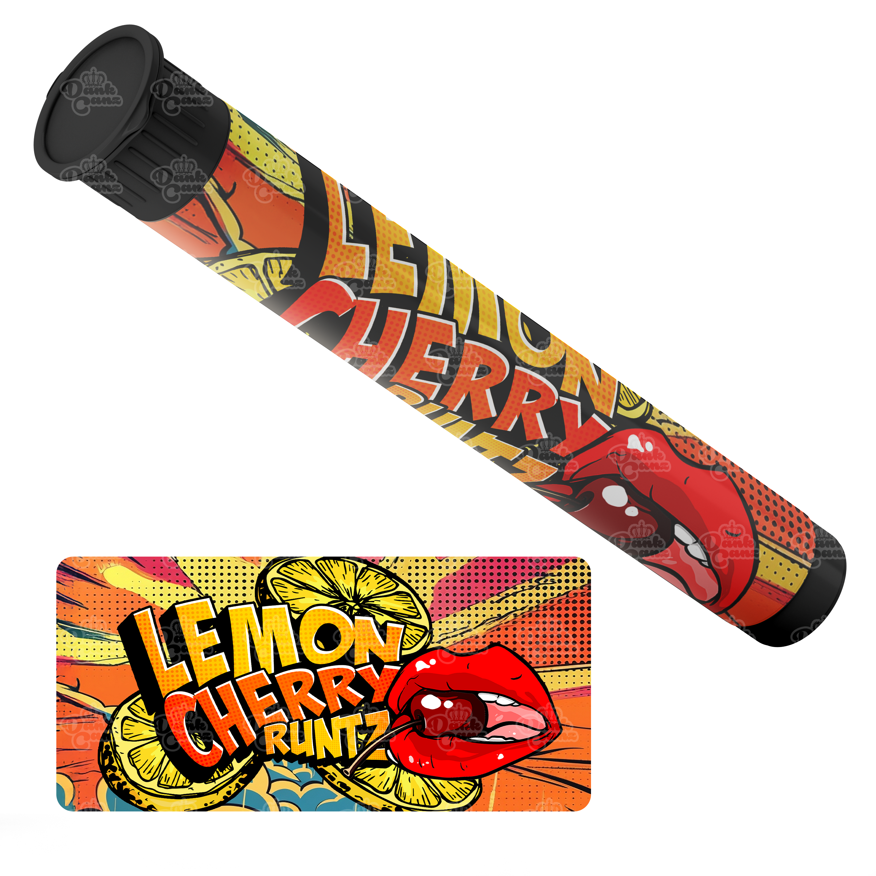 Lemon Cherry Runtz Pre Roll Tubes - Labelled - DC Packaging Custom Cannabis Packaging