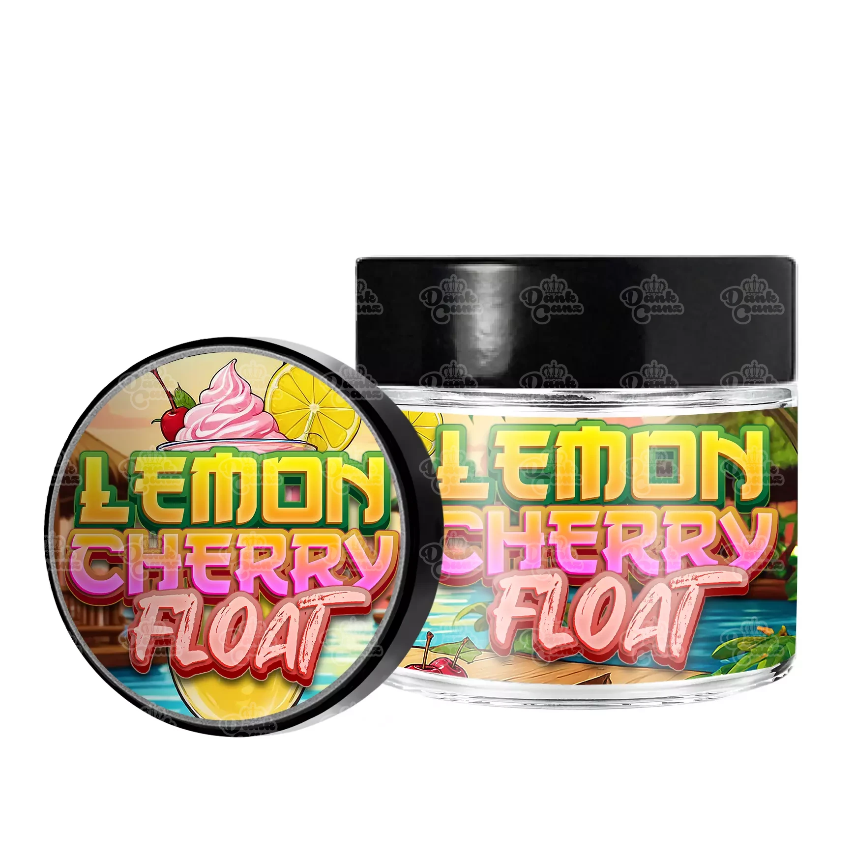 Lemon Cherry Float 3.5g/60ml Glass Jars - Labelled - DC Packaging Custom Cannabis Packaging