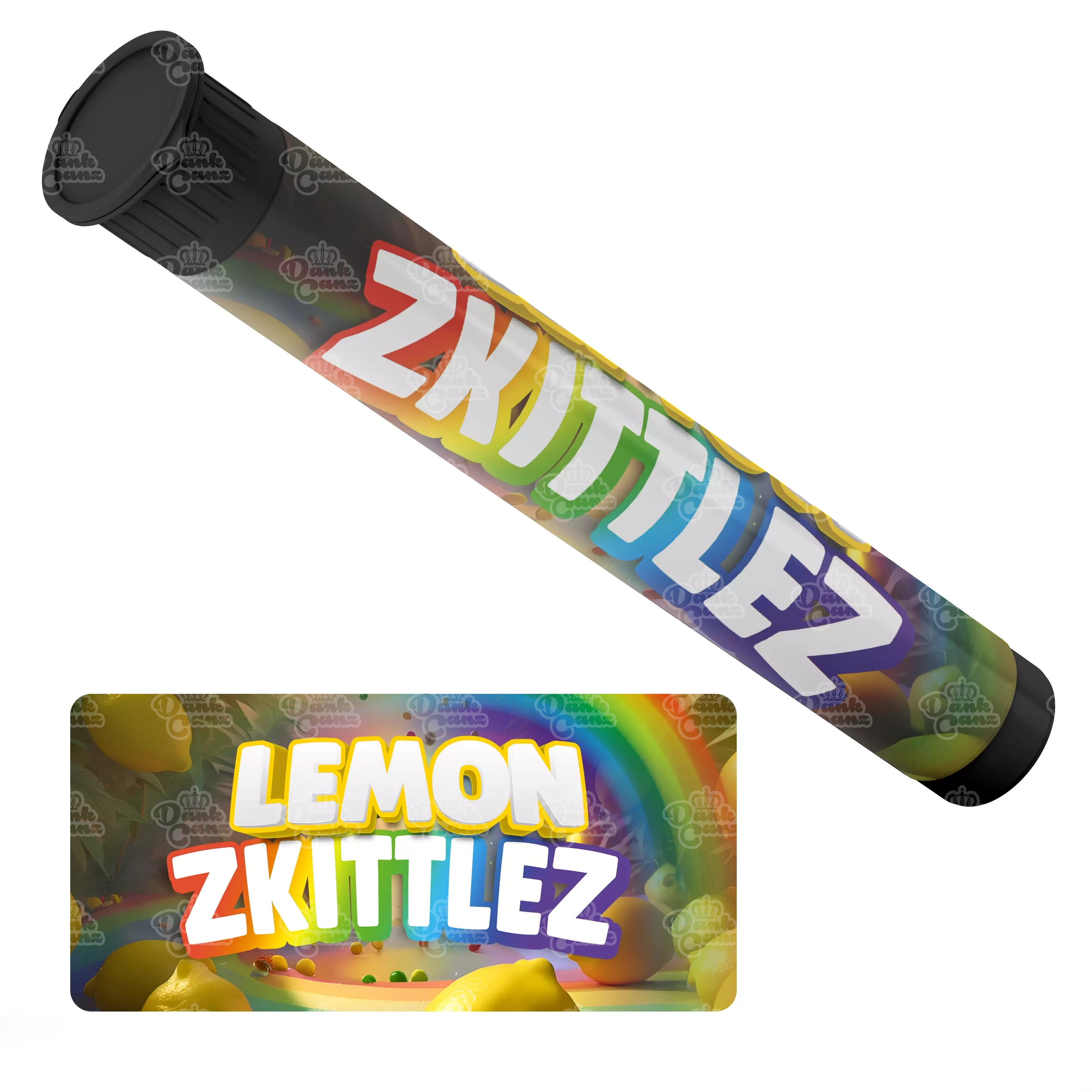 Lemon Zkittlez Pre Roll Tubes - Labelled - DC Packaging Custom Cannabis Packaging