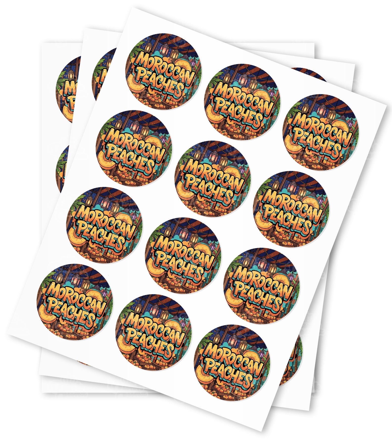 Moroccan Peaches Strain Stickers - DC Packaging Custom Cannabis Packaging