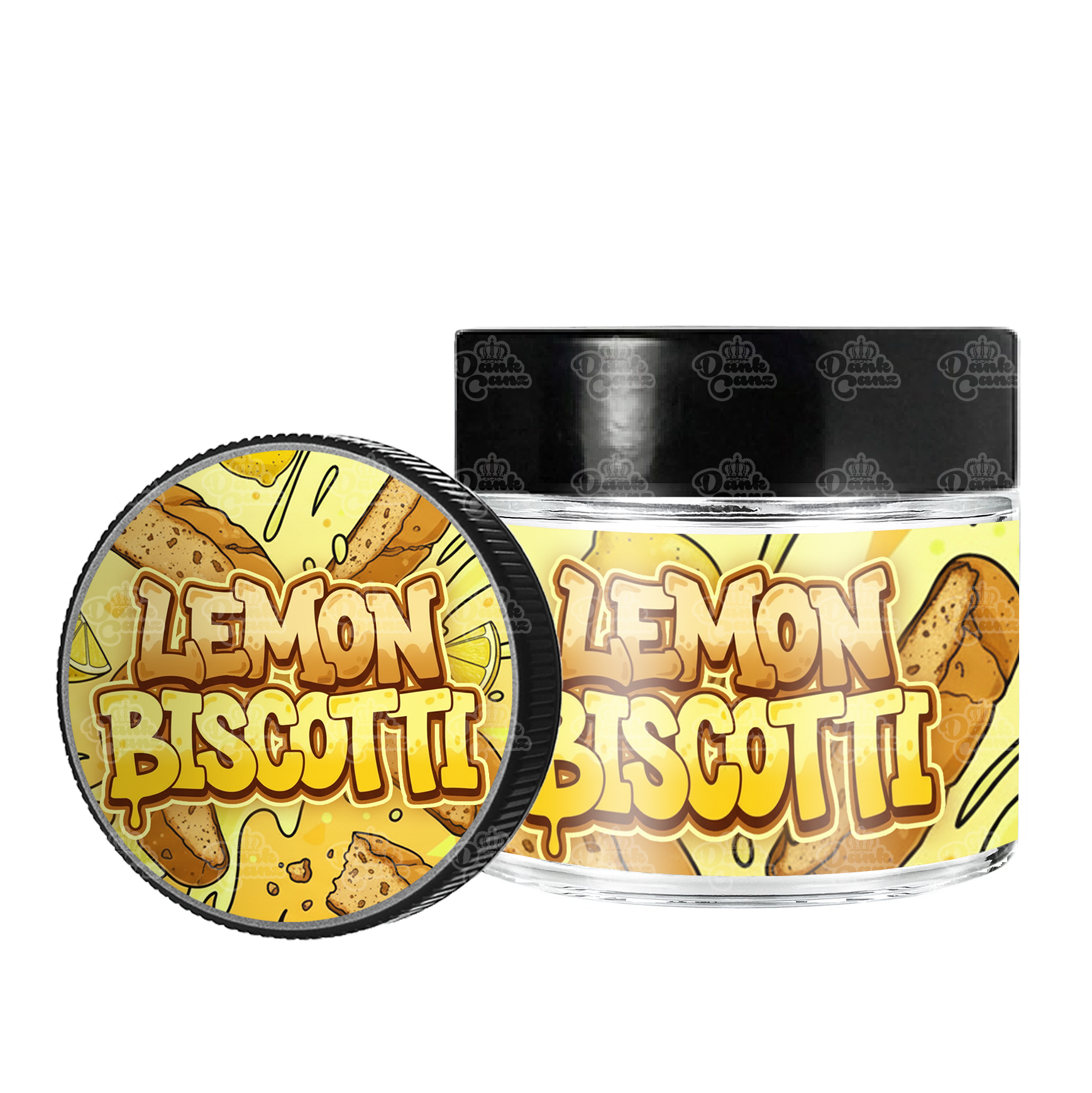 Lemon Biscotti 3.5g/60ml Glass Jars - Labelled - DC Packaging Custom Cannabis Packaging