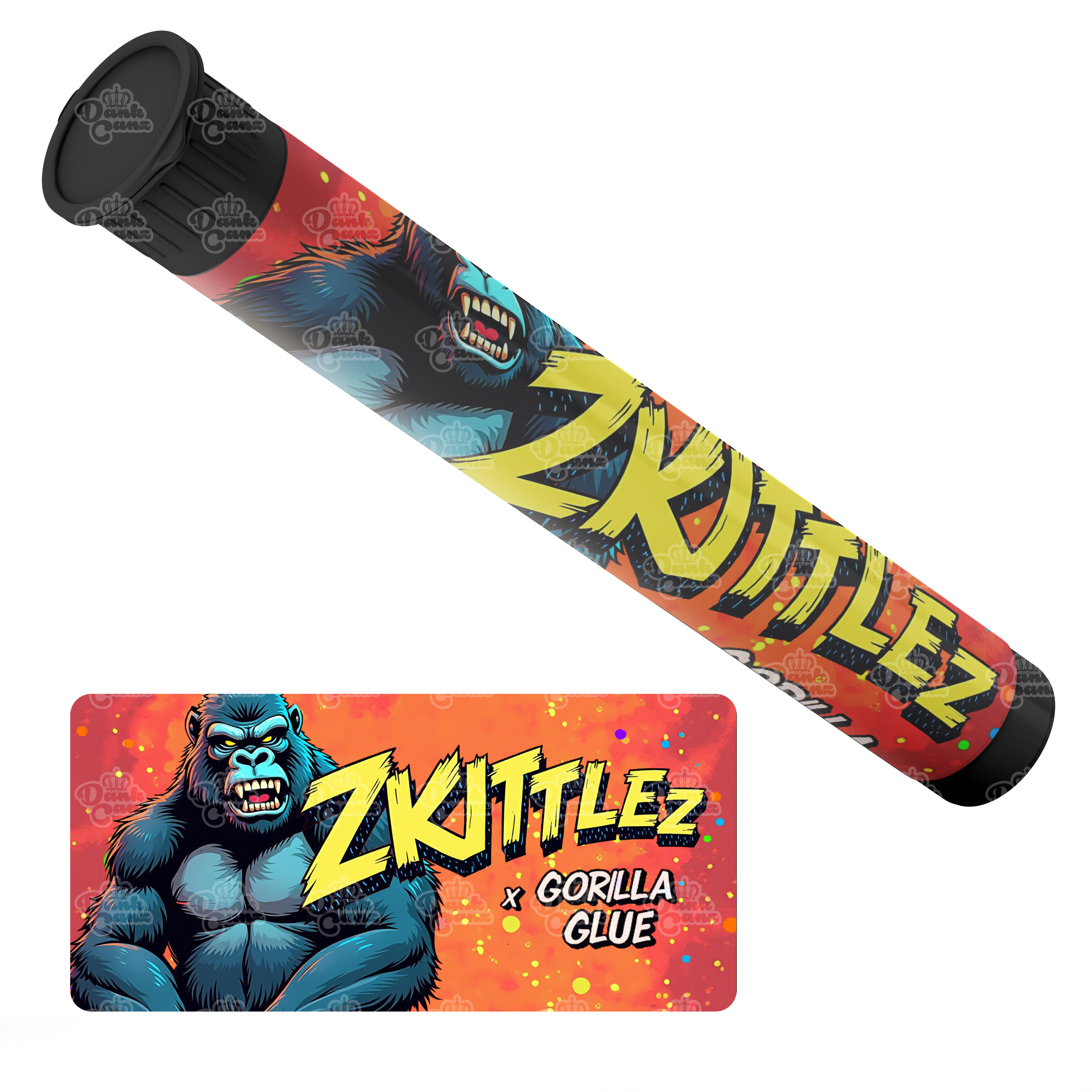 Zkittlez x Gorilla Glue Pre Roll Tubes - Labelled - DC Packaging Custom Cannabis Packaging