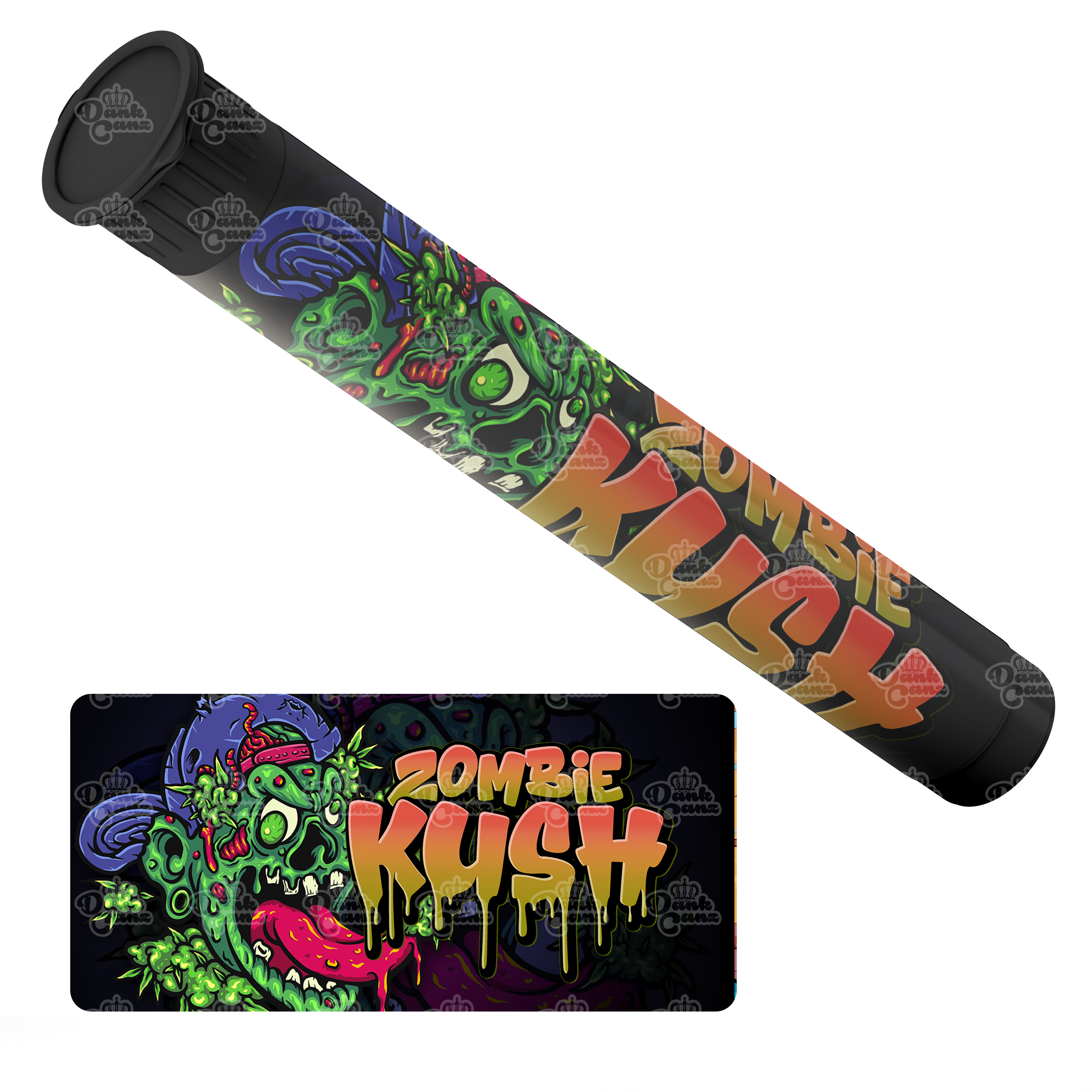 Zombie Kush Pre Roll Tubes - Labelled - DC Packaging Custom Cannabis Packaging