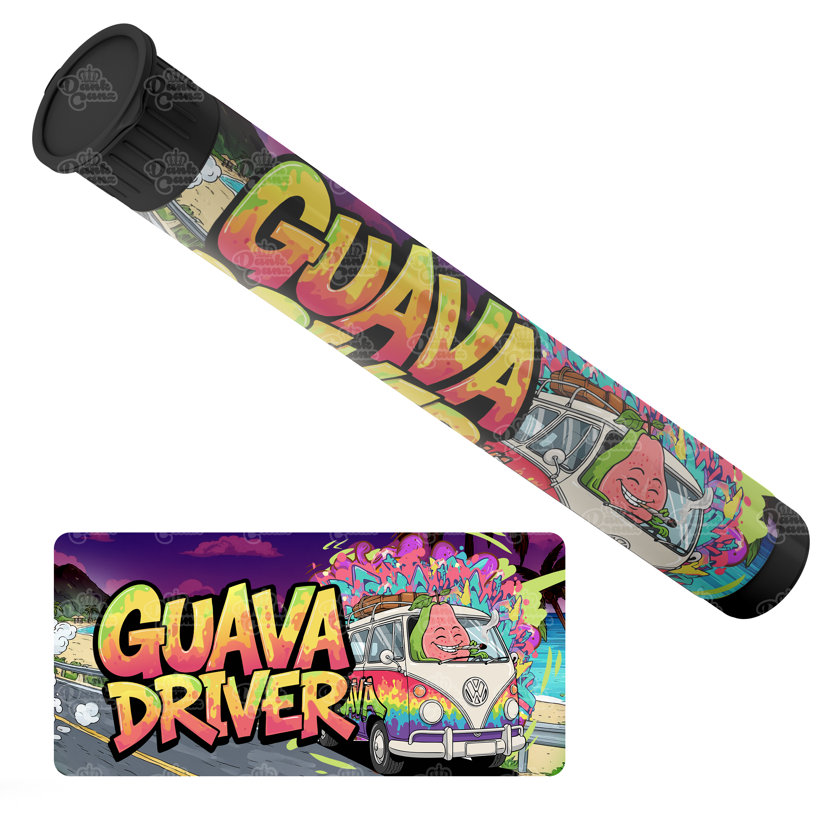 Guava Driver Pre Roll Tubes - Labelled - DC Packaging Custom Cannabis Packaging