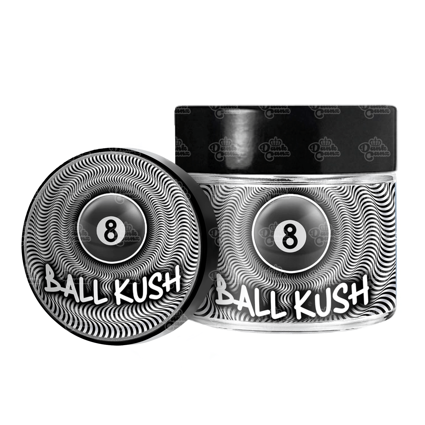 8 Ball Kush 3.5g/60ml Glass Jars - Labelled - DC Packaging Custom Cannabis Packaging