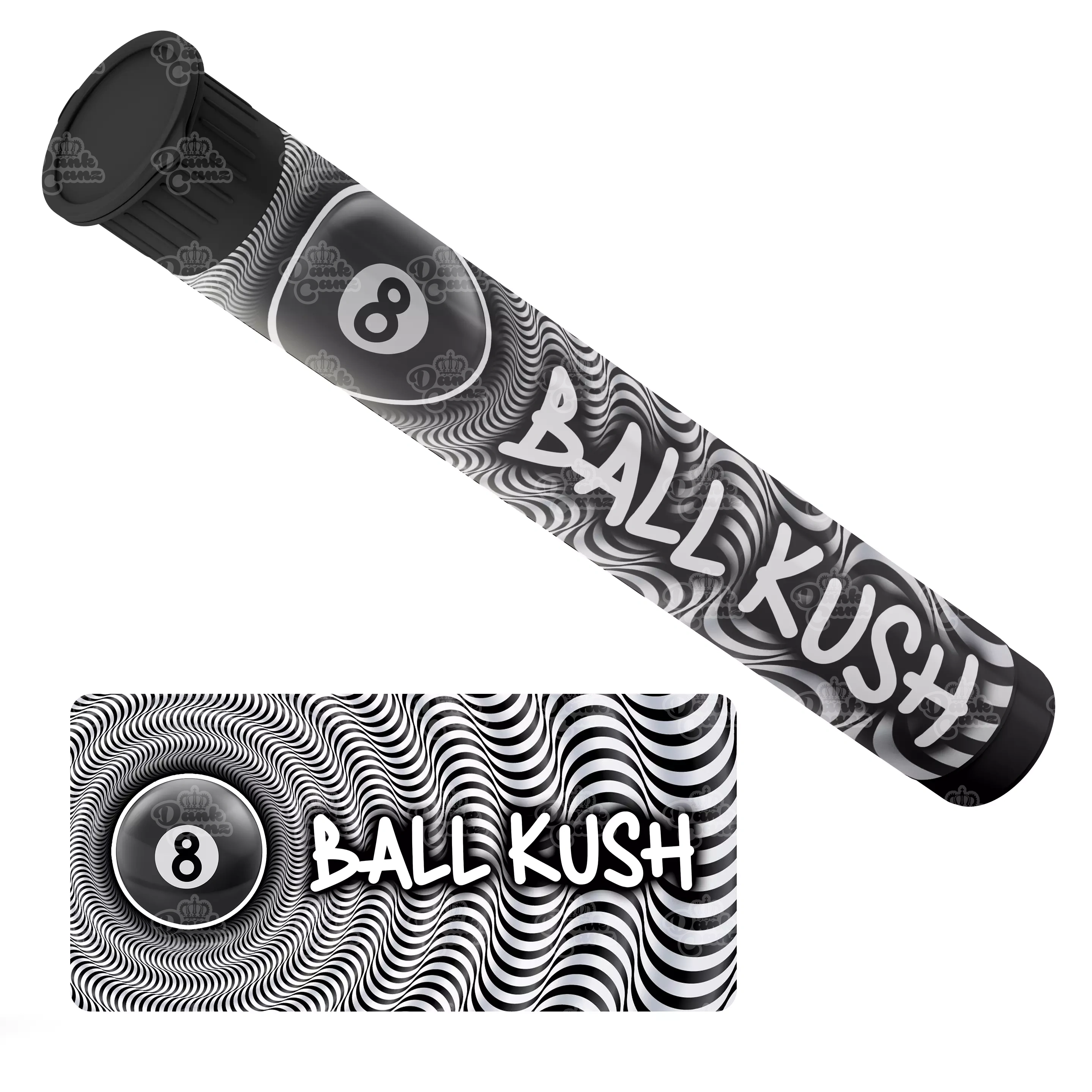 8 Ball Kush Pre Roll Tubes - Labelled - DC Packaging Custom Cannabis Packaging
