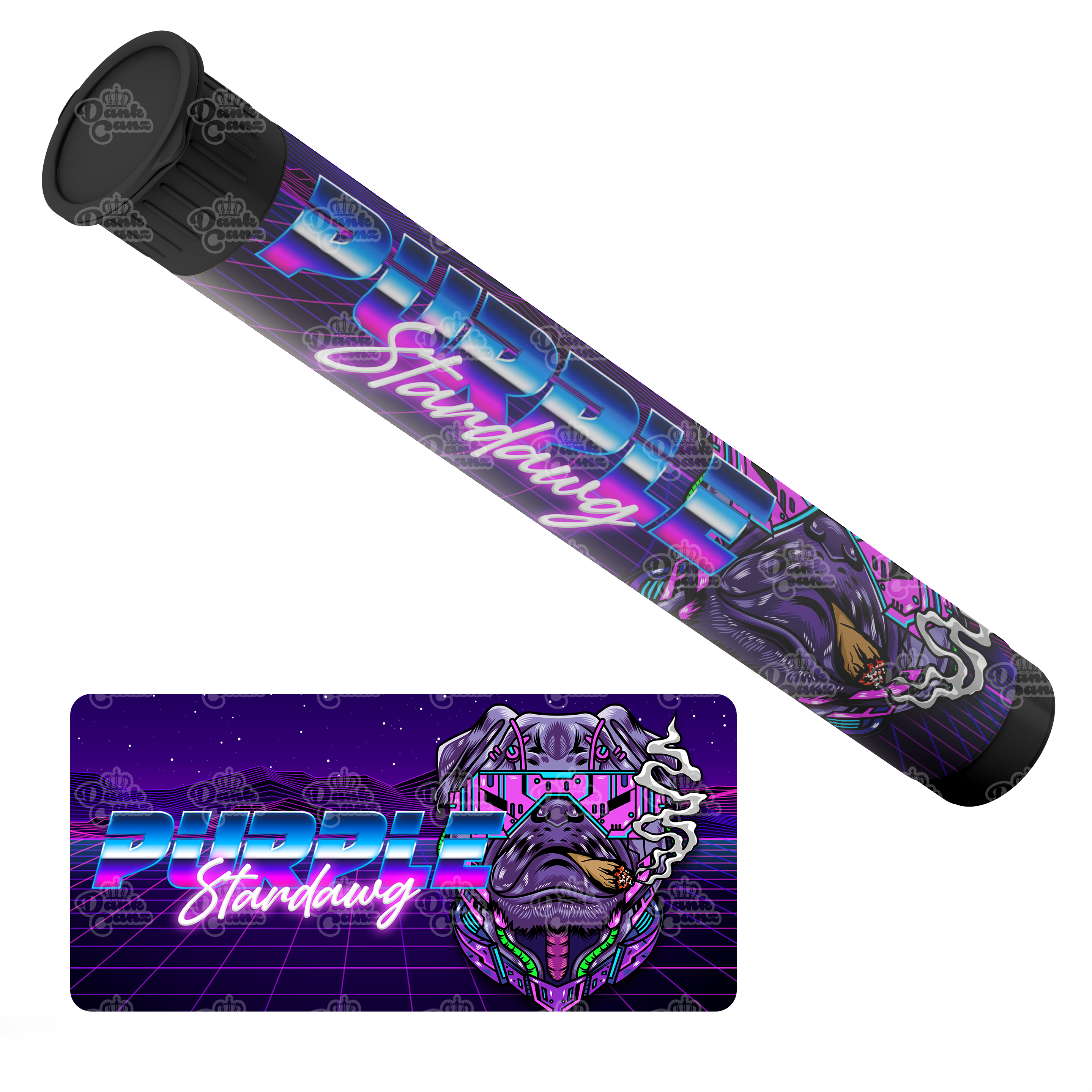 Purple Stardawg Pre Roll Tubes - Labelled - DC Packaging Custom Cannabis Packaging