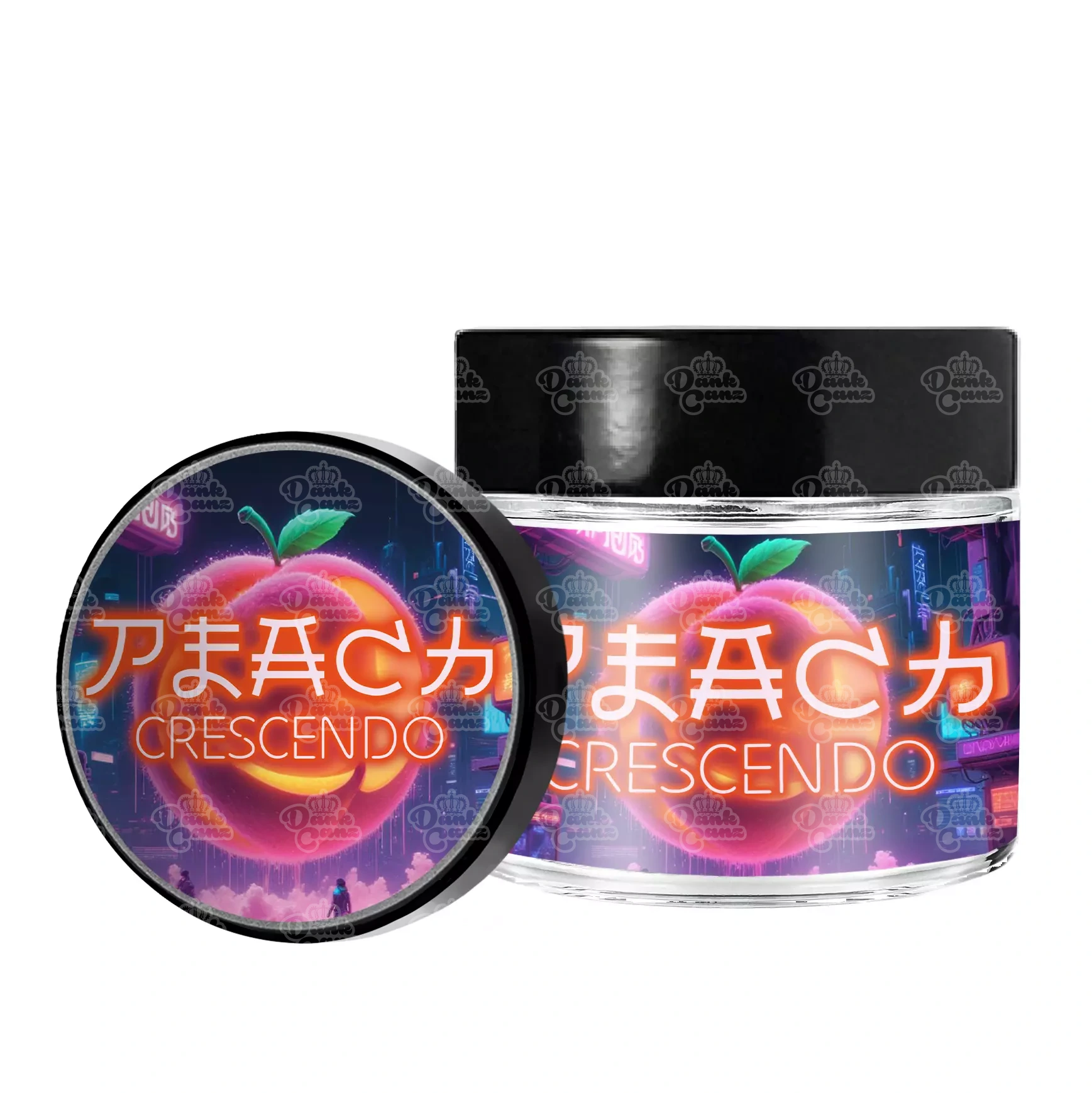 Peach Crescendo 3.5g/60ml Glass Jars - Labelled - DC Packaging Custom Cannabis Packaging