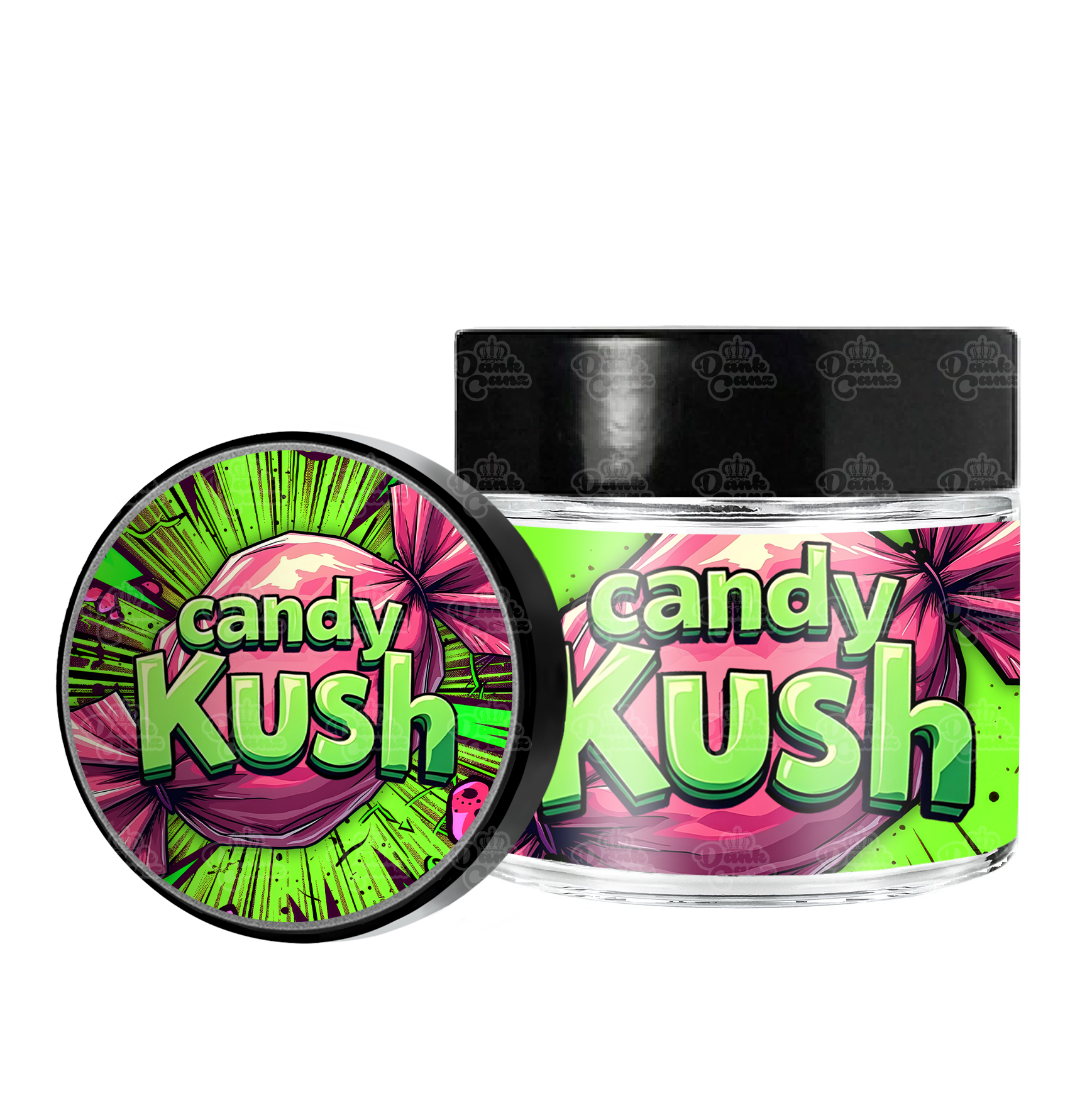 Candy Kush 3.5g/60ml Glass Jars - Labelled - DC Packaging Custom Cannabis Packaging