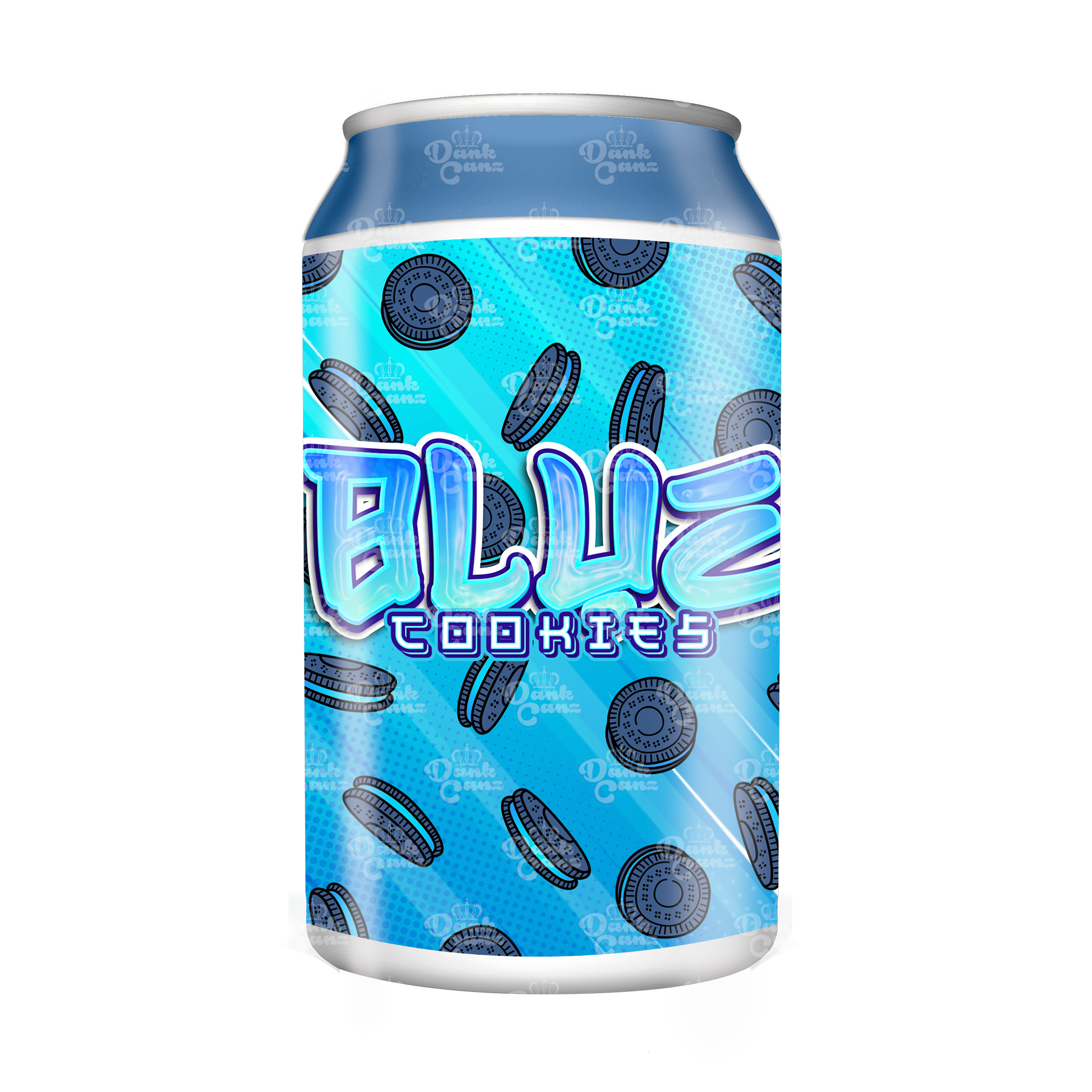 Blue Cookies 3.5g Plastic Soda Cans - DC Packaging Custom Cannabis Packaging