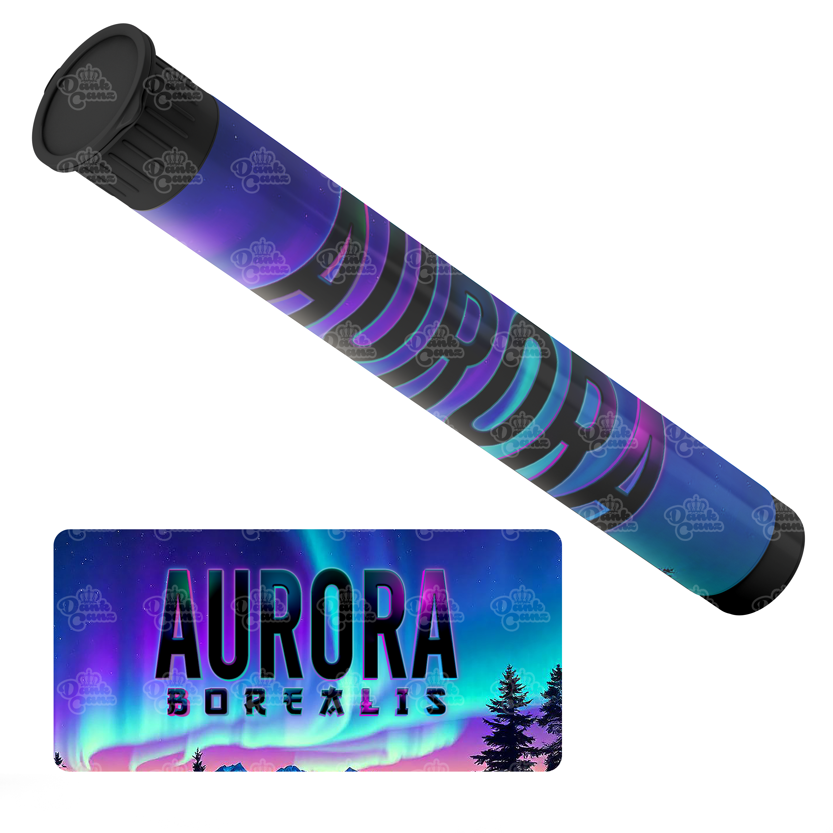 Aurora Borealis Pre Roll Tubes - Labelled - DC Packaging Custom Cannabis Packaging