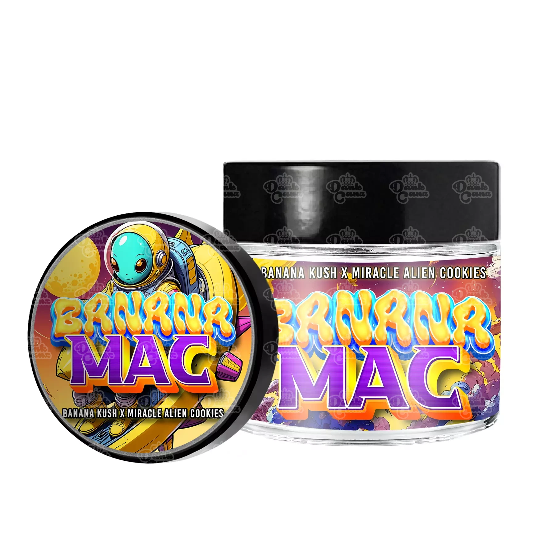 Banana Mac 3.5g/60ml Glass Jars - Labelled - DC Packaging Custom Cannabis Packaging