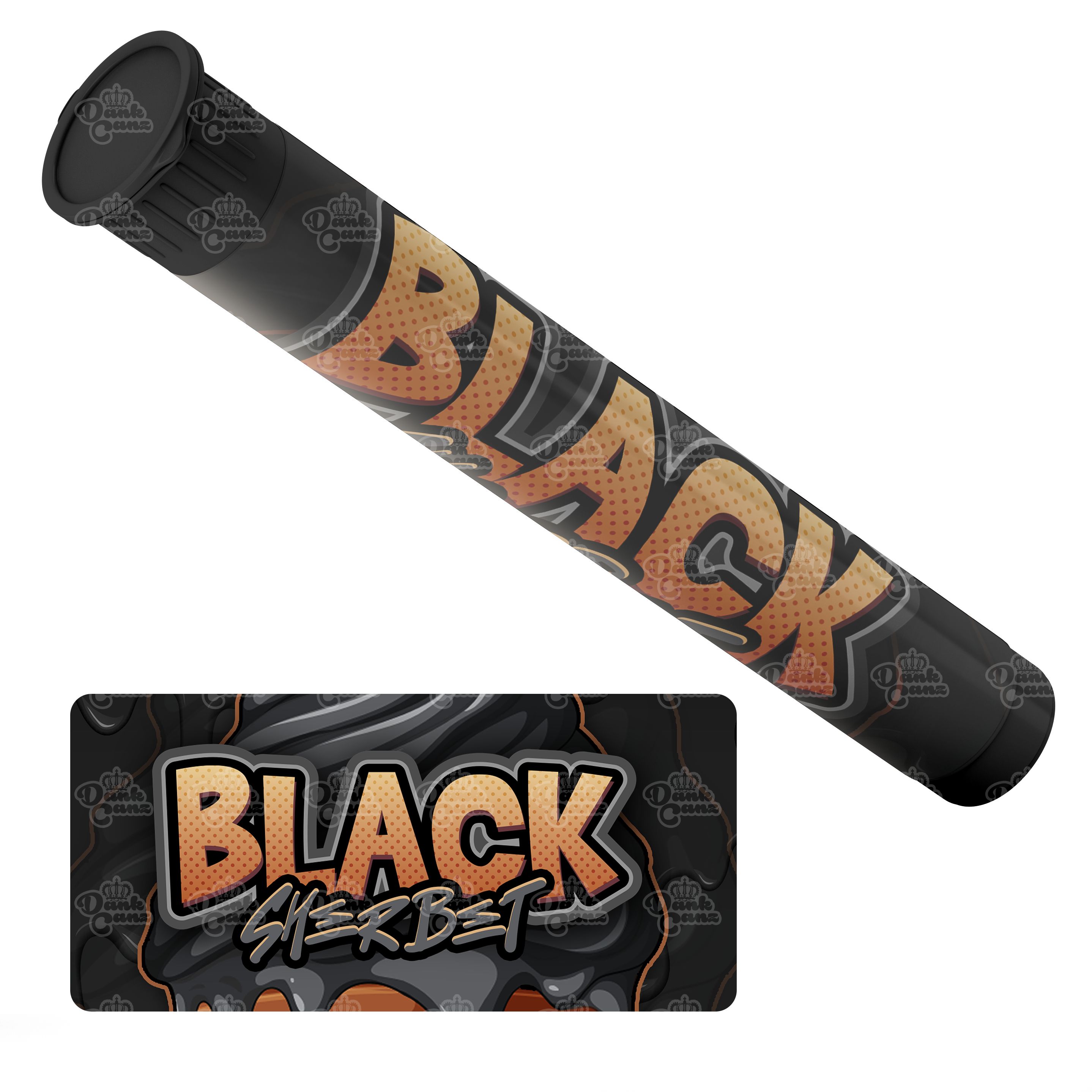 Black Sherbet Pre Roll Tubes - Labelled - DC Packaging Custom Cannabis Packaging