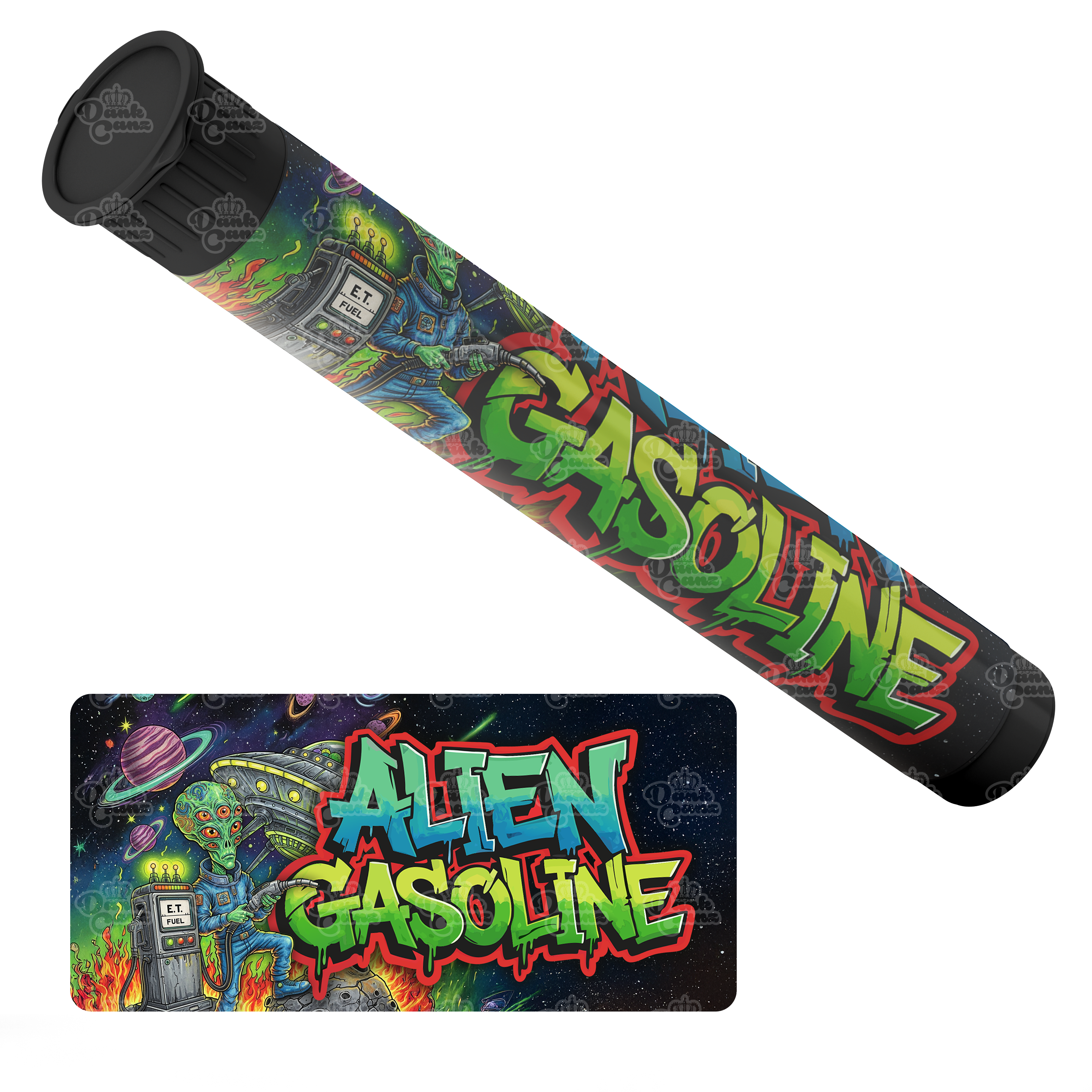 Alien Gasoline Pre Roll Tubes - Labelled - DC Packaging Custom Cannabis Packaging