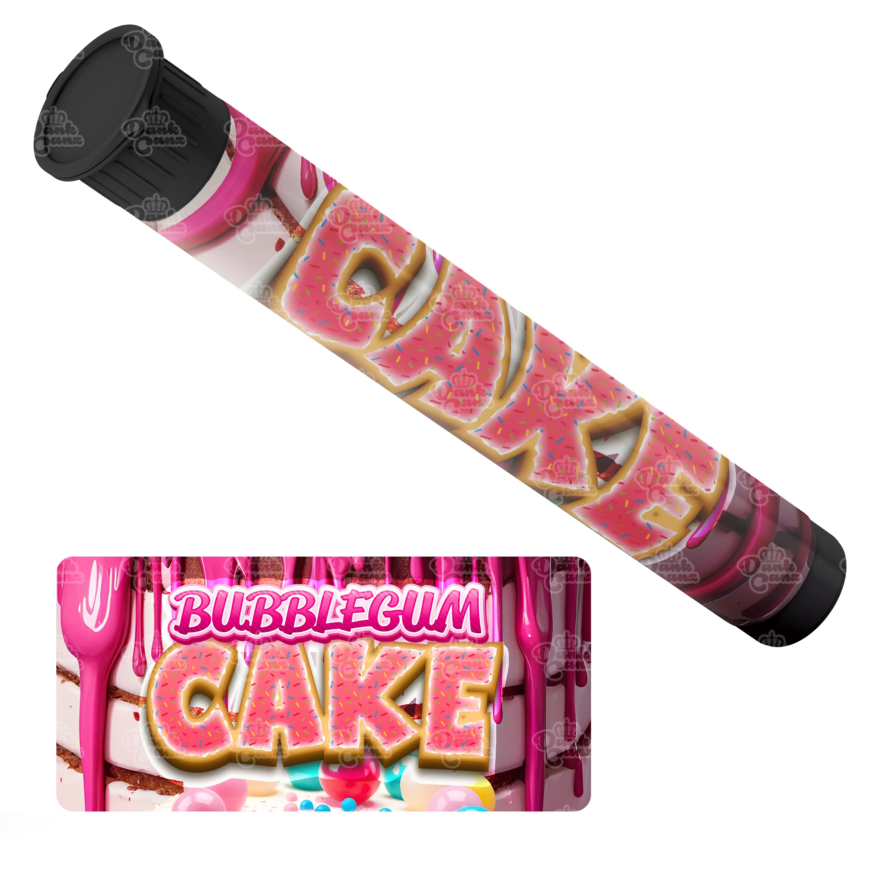 Bubblegum Cake Pre Roll Tubes - Labelled - DC Packaging Custom Cannabis Packaging