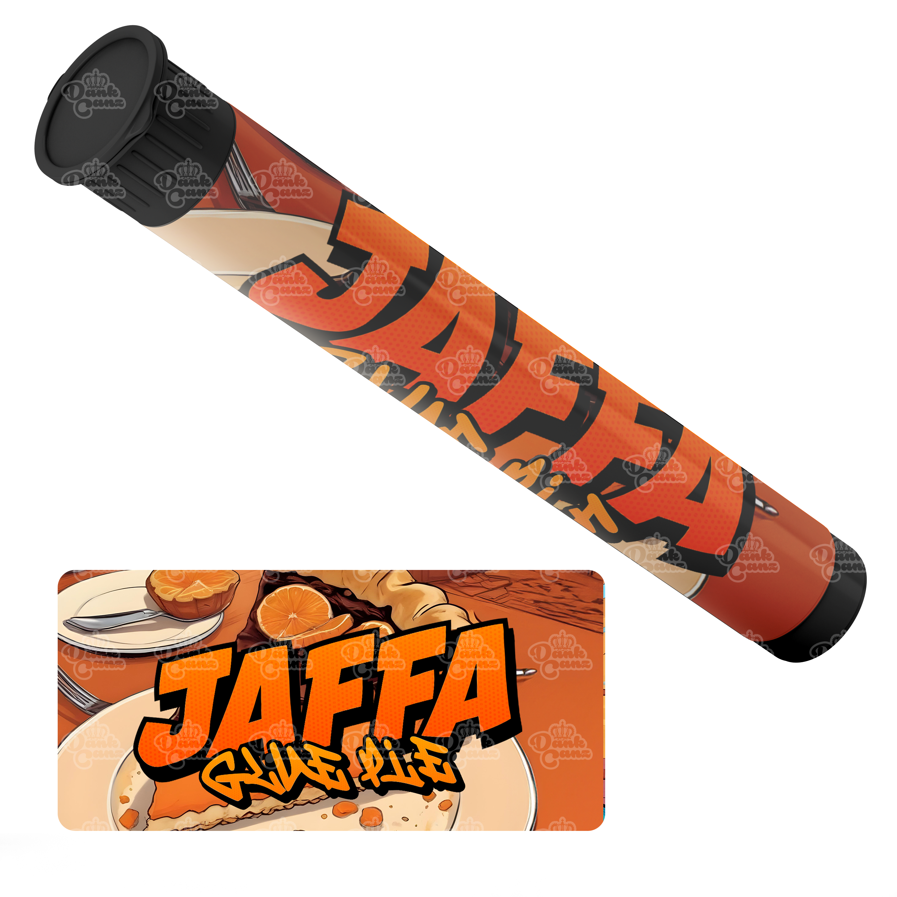Jaffa Glue Pie Pre Roll Tubes - Labelled - DC Packaging Custom Cannabis Packaging