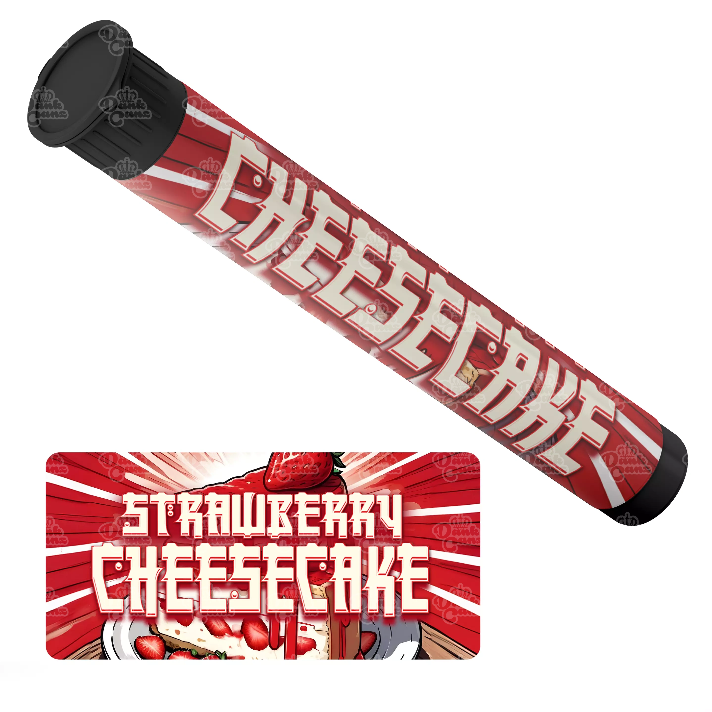 Strawberry Cheesecake Pre Roll Tubes - Labelled - DC Packaging Custom Cannabis Packaging
