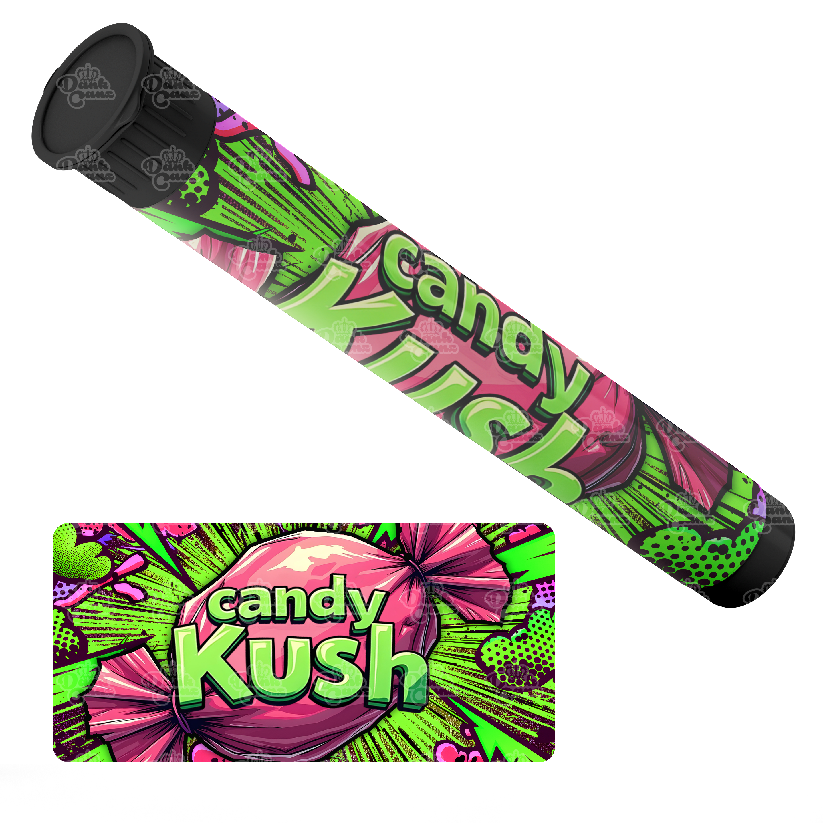 Candy Kush Pre Roll Tubes - Labelled - DC Packaging Custom Cannabis Packaging
