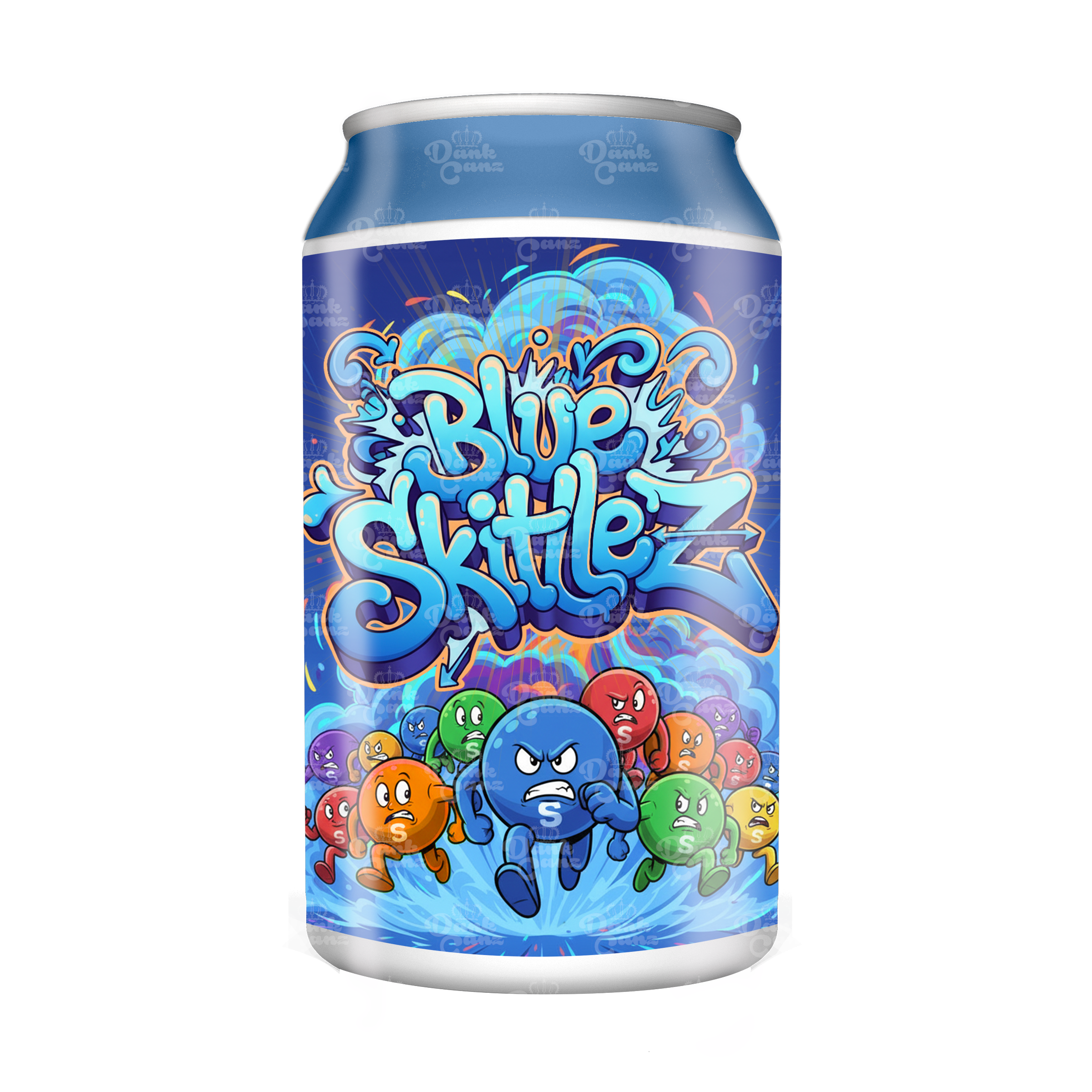 Blue Skittlez 3.5g Plastic Soda Cans - DC Packaging Custom Cannabis Packaging