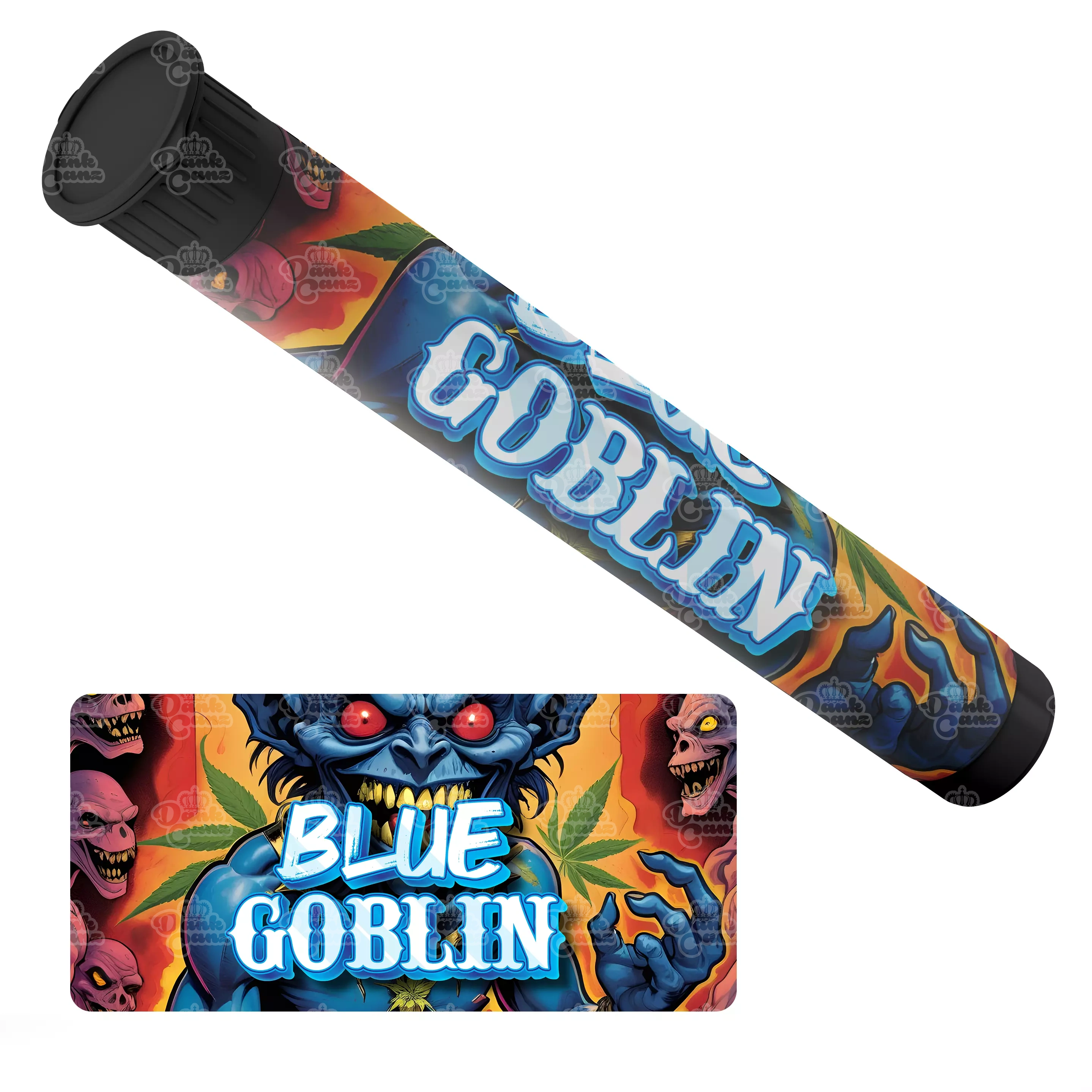 Blue Goblin Pre Roll Tubes - Labelled - DC Packaging Custom Cannabis Packaging
