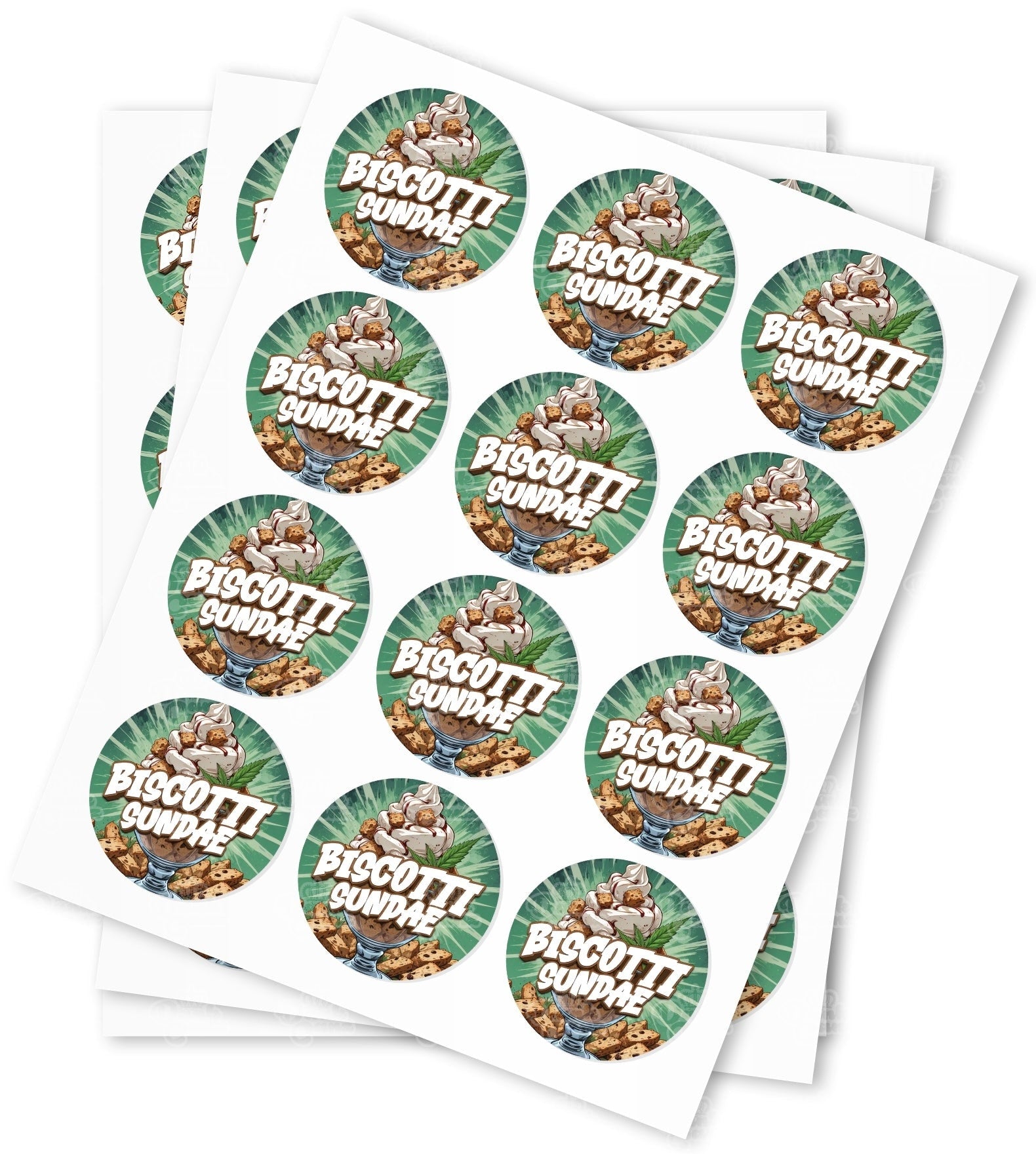 Biscotti Sundae Strain Stickers - DC Packaging Custom Cannabis Packaging