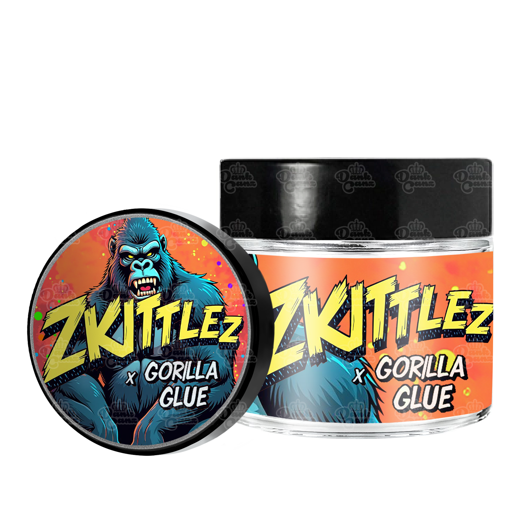 Zkittlez x Gorilla Glue 3.5g/60ml Glass Jars - Labelled - DC Packaging Custom Cannabis Packaging