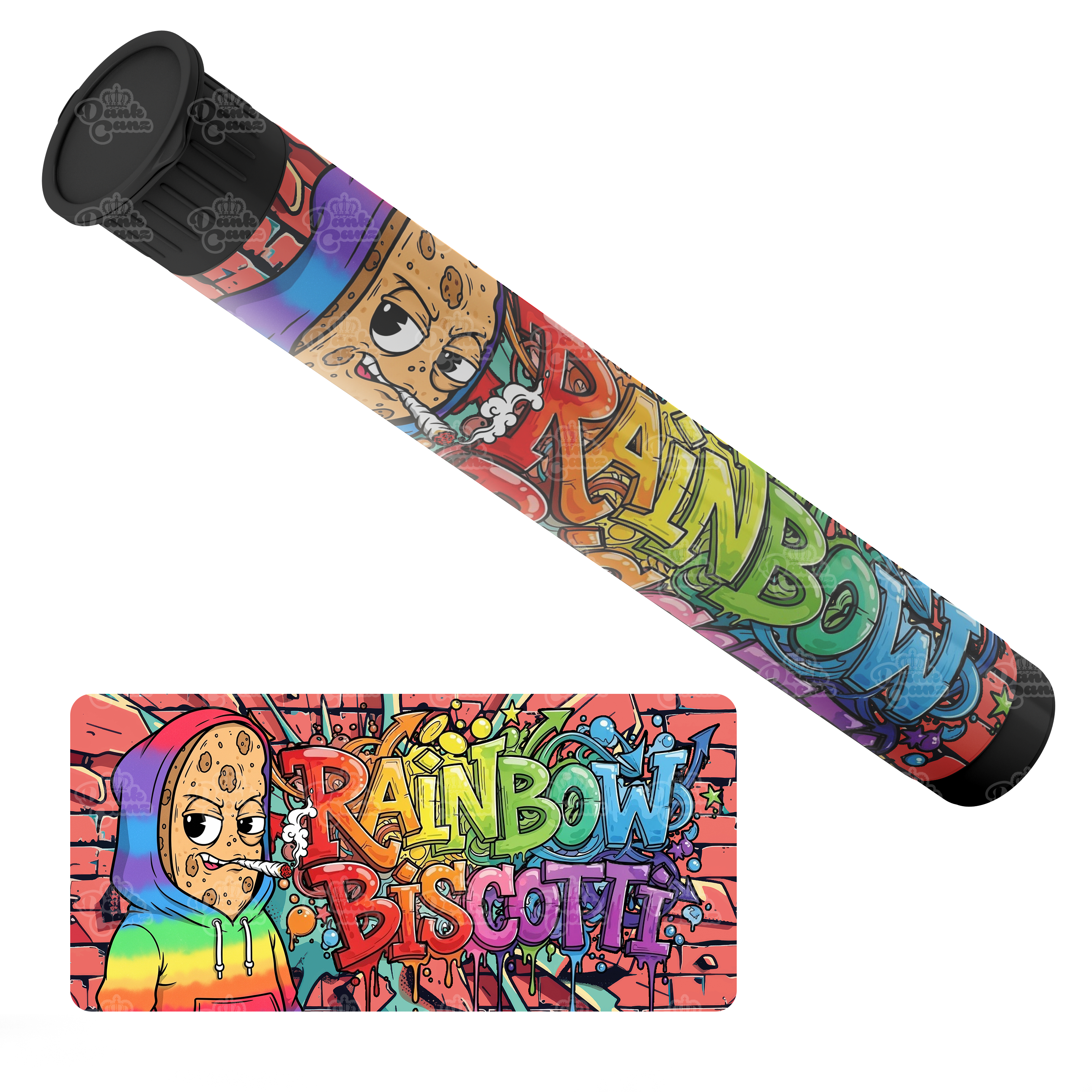 Rainbow Biscotti Pre Roll Tubes - Labelled - DC Packaging Custom Cannabis Packaging