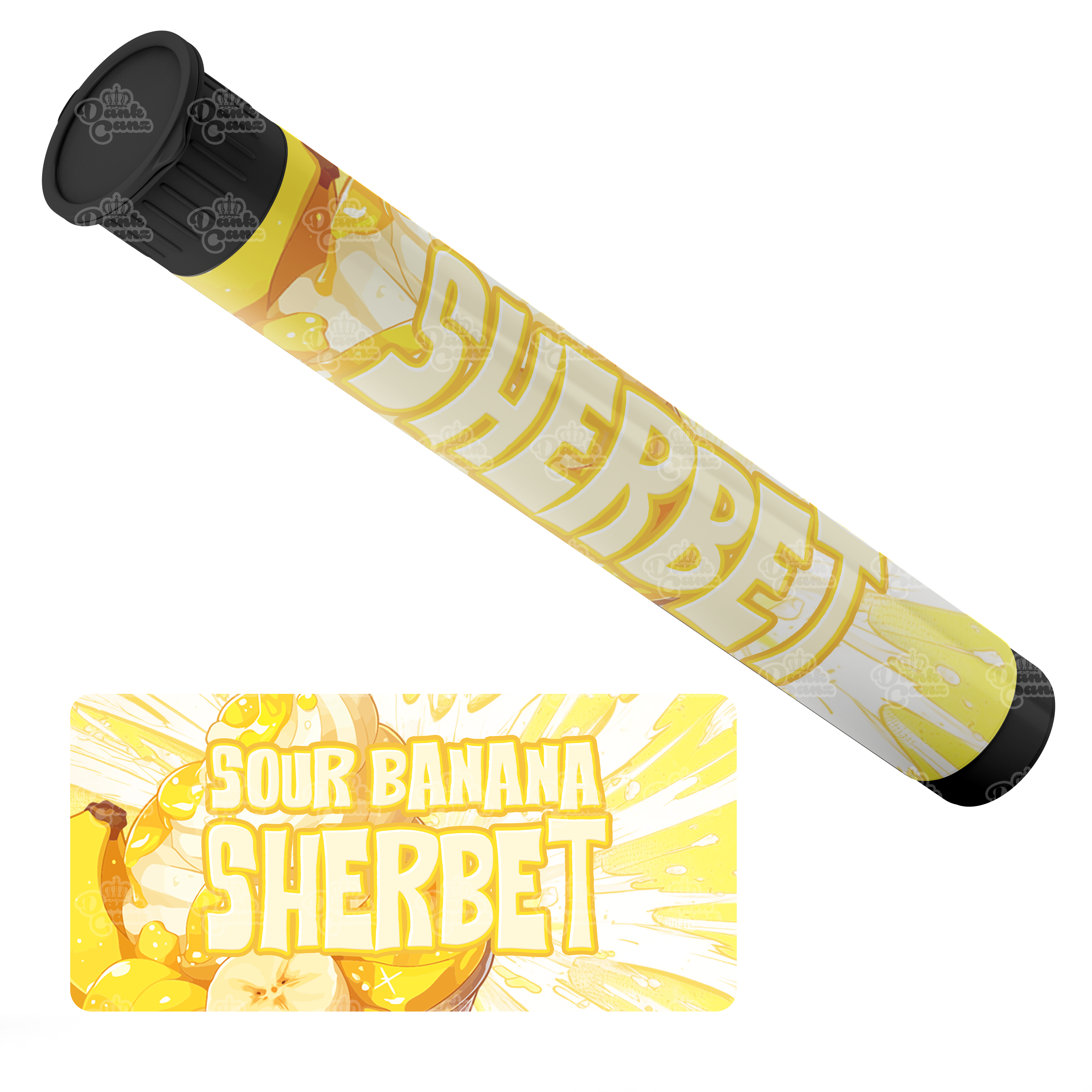 Sour Banana Sherbet Pre Roll Tubes - Labelled - DC Packaging Custom Cannabis Packaging
