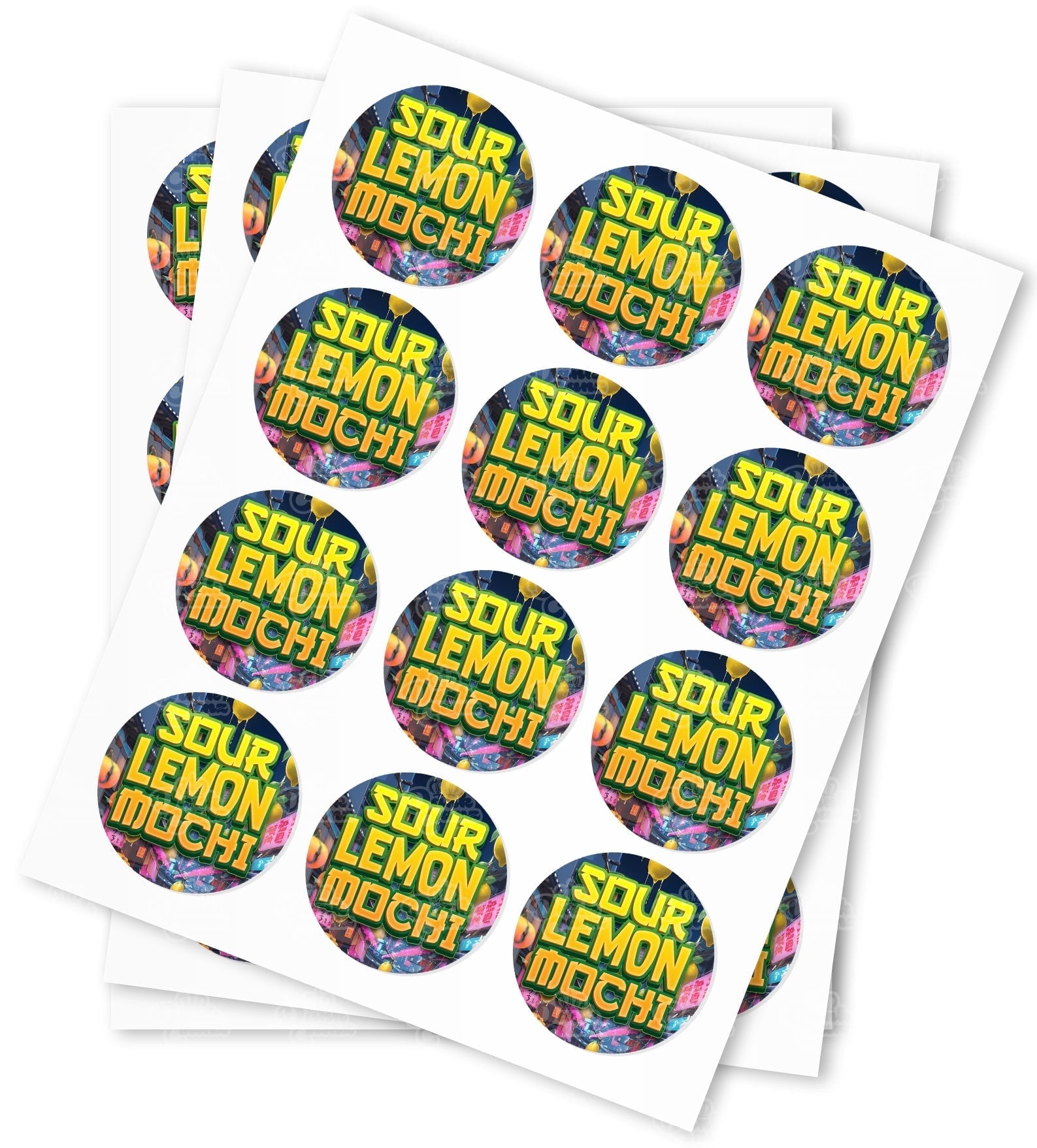 Sour Lemon Mochi Strain Stickers - DC Packaging Custom Cannabis Packaging