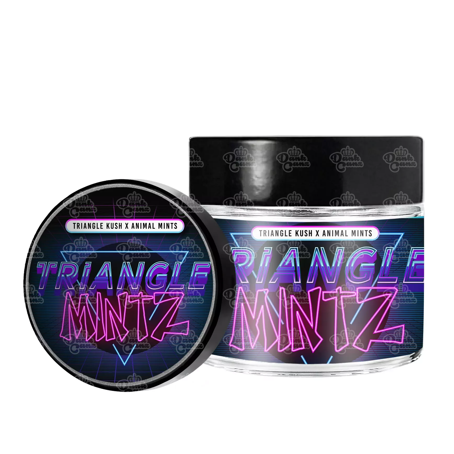 Triangle Mintz 3.5g/60ml Glass Jars - Labelled - DC Packaging Custom Cannabis Packaging