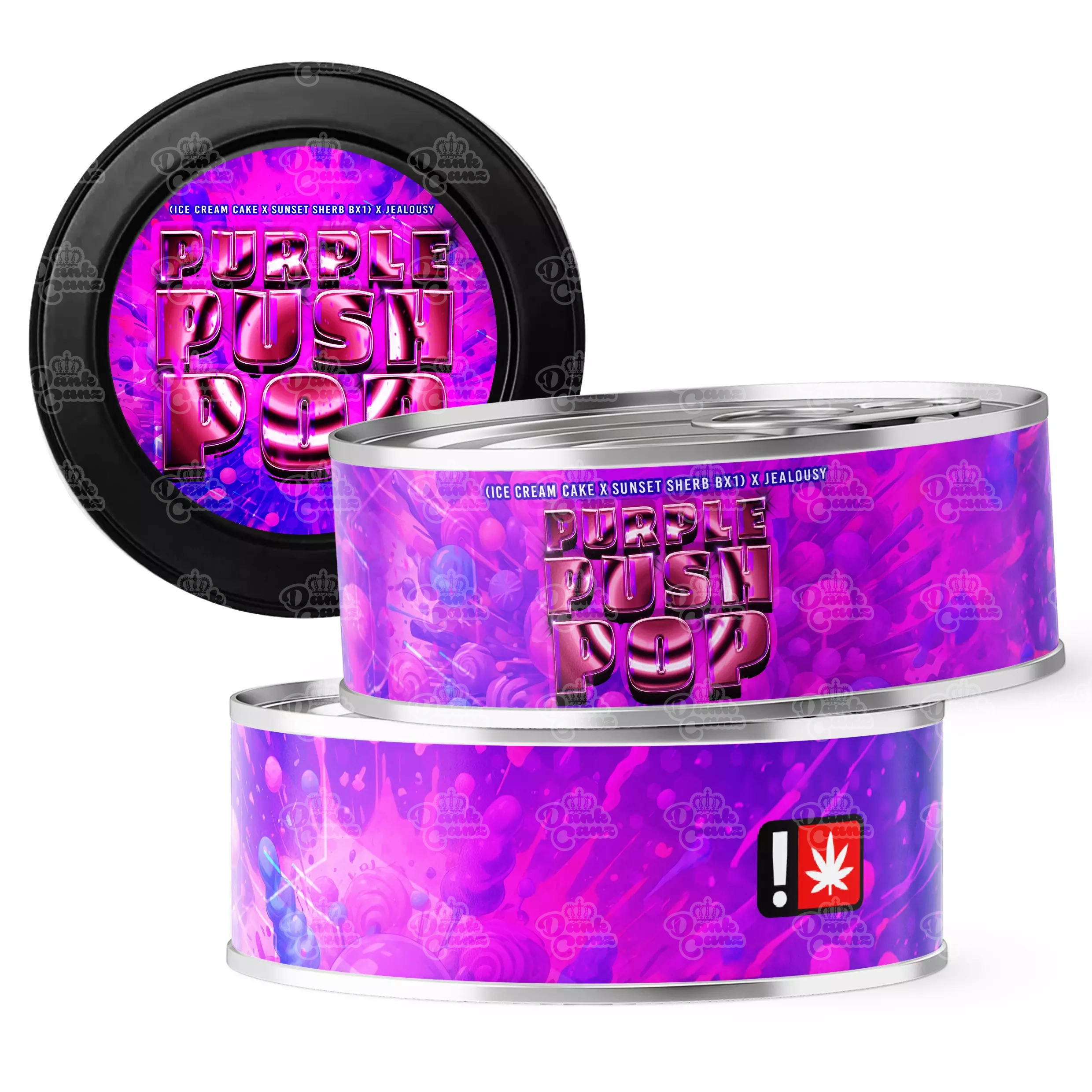 Purple Push Pop 3.5g Self Seal Tins - DC Packaging Custom Cannabis Packaging