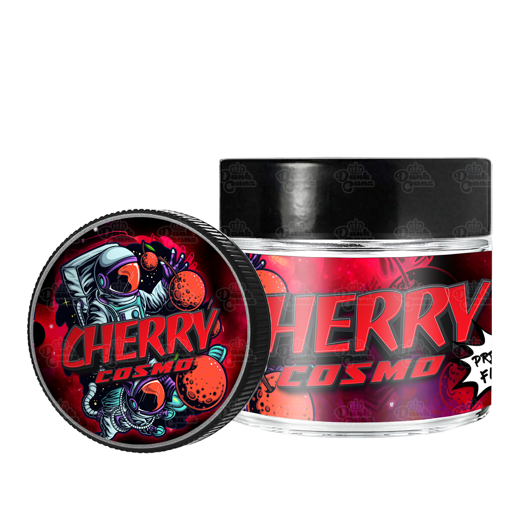 Cherry Cosmo 3.5g/60ml Glass Jars - Labelled - DC Packaging Custom Cannabis Packaging