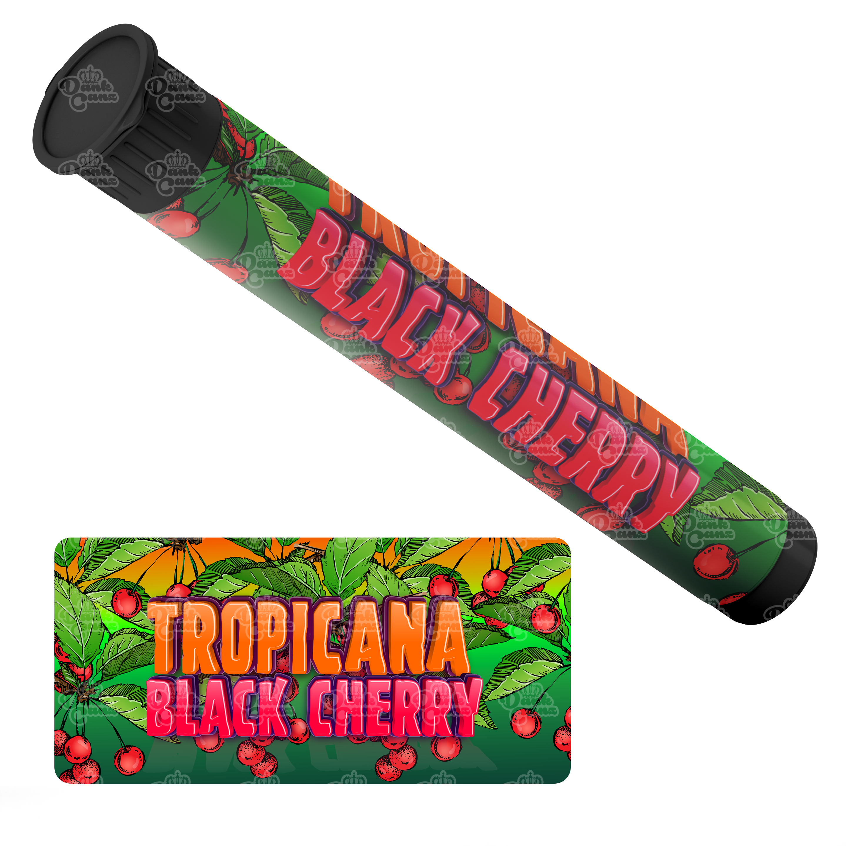 Tropicana Black Cherry Pre Roll Tubes - Labelled - DC Packaging Custom Cannabis Packaging