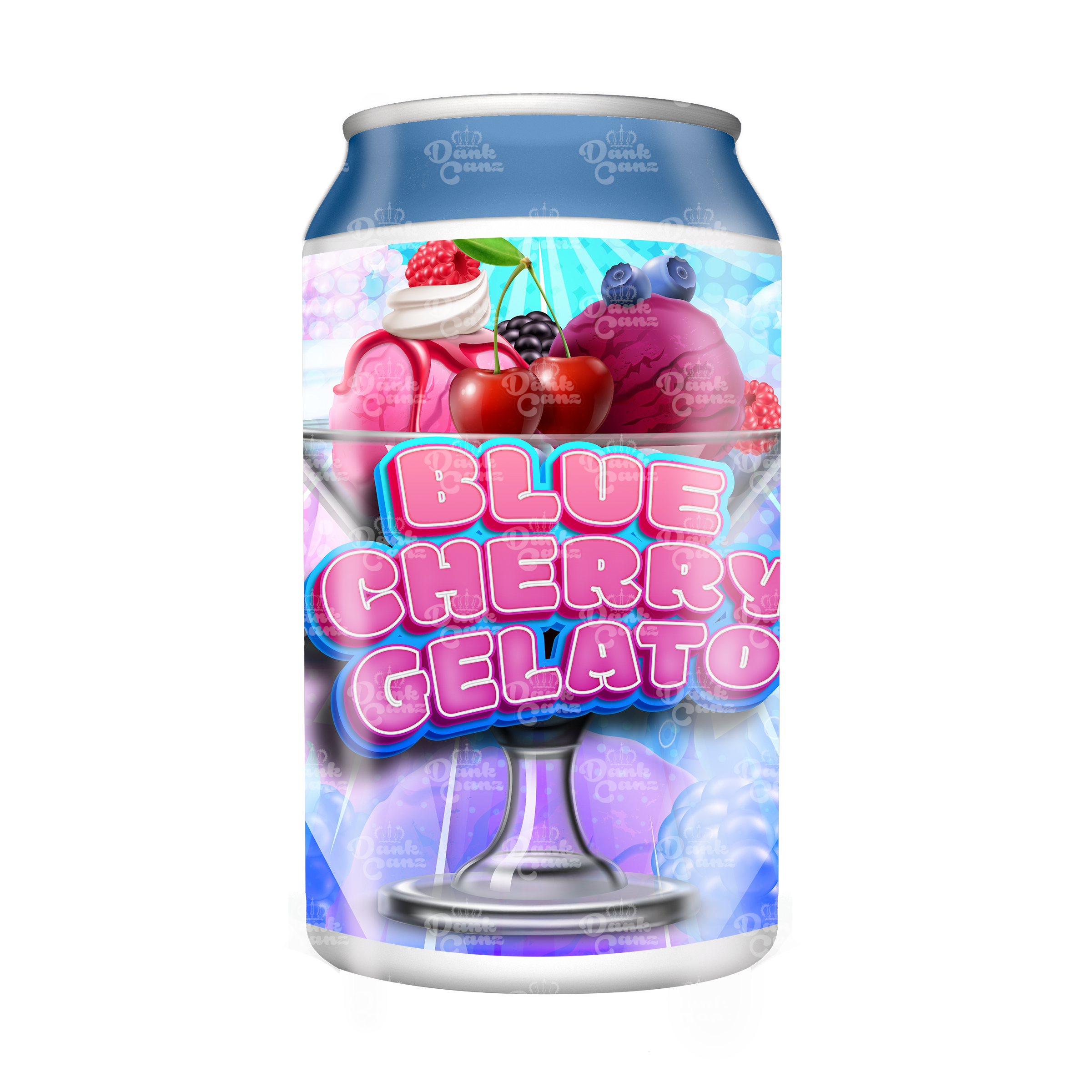 Blue Cherry Gelato 3.5g Plastic Soda Cans - DC Packaging Custom Cannabis Packaging