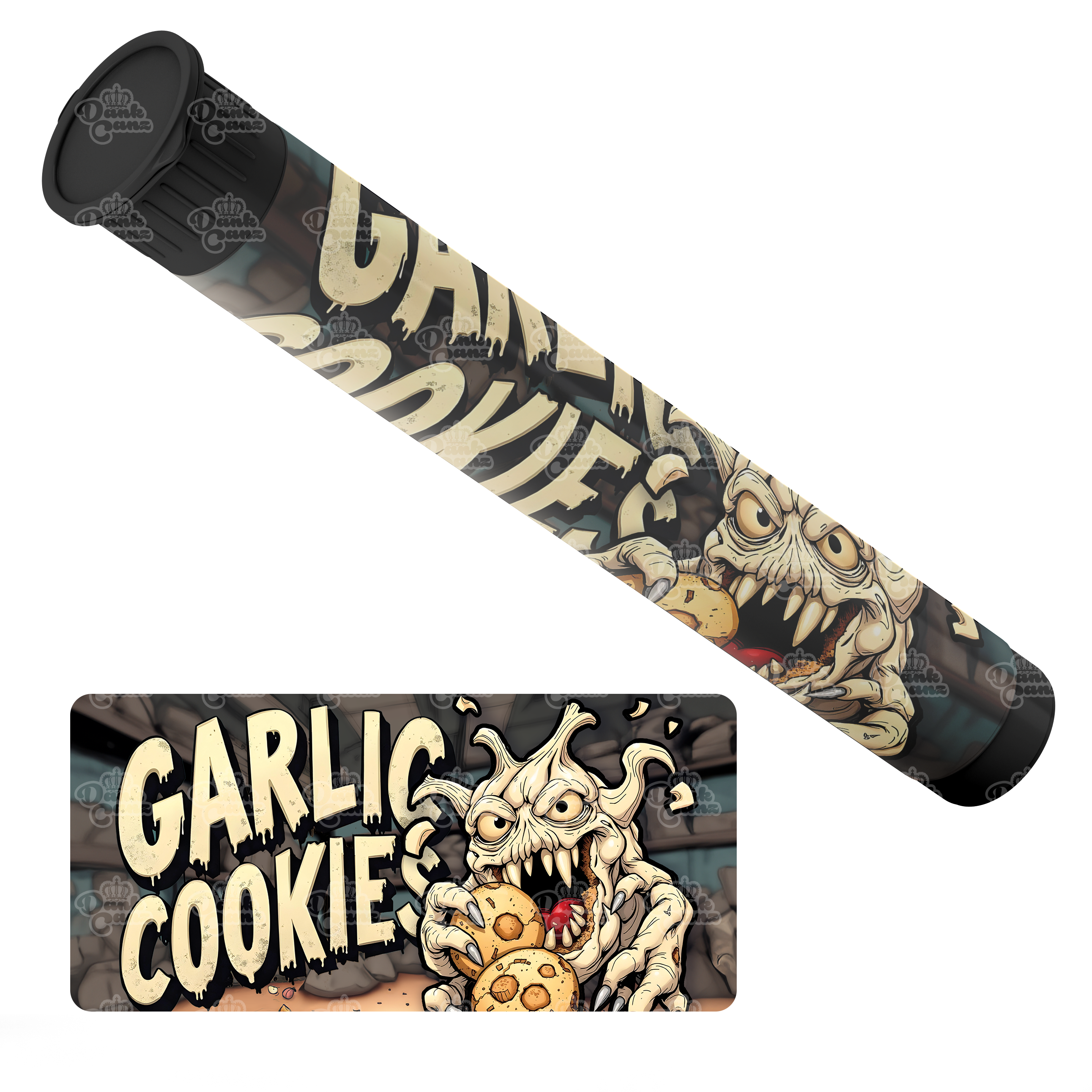 Garlic Cookies Pre Roll Tubes - Labelled - DC Packaging Custom Cannabis Packaging