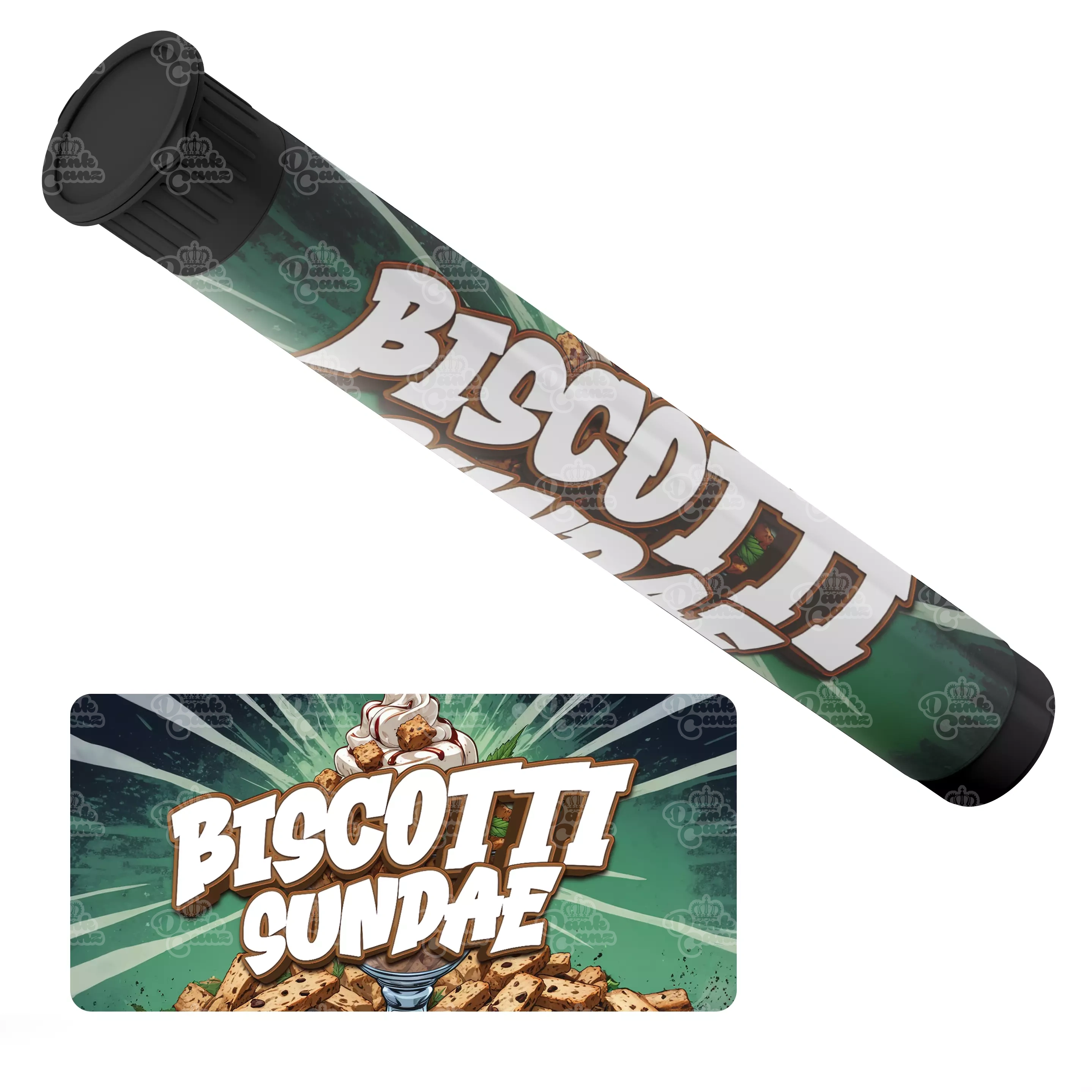 Biscotti Sundae Pre Roll Tubes - Labelled - DC Packaging Custom Cannabis Packaging