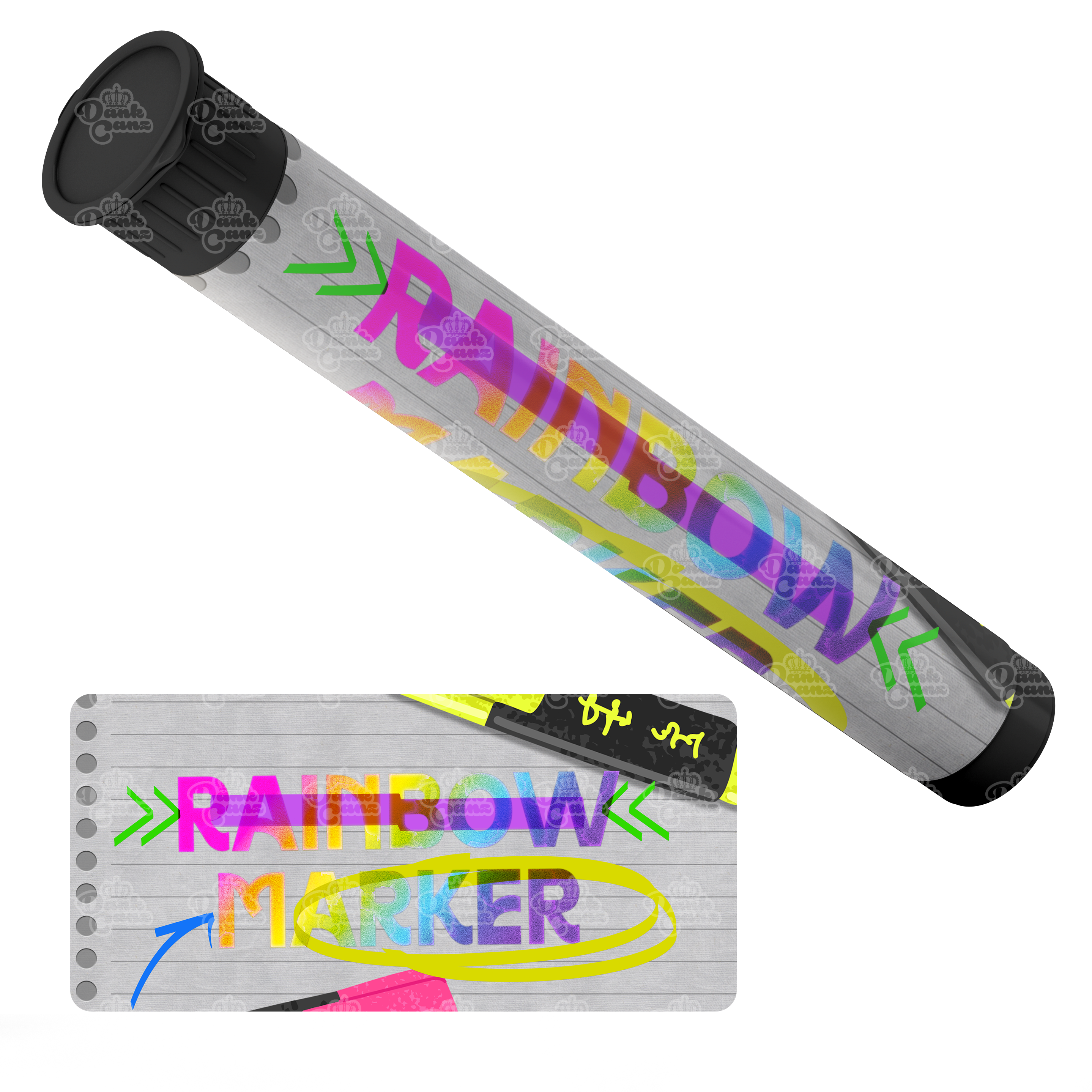 Rainbow Marker Pre Roll Tubes - Labelled - DC Packaging Custom Cannabis Packaging