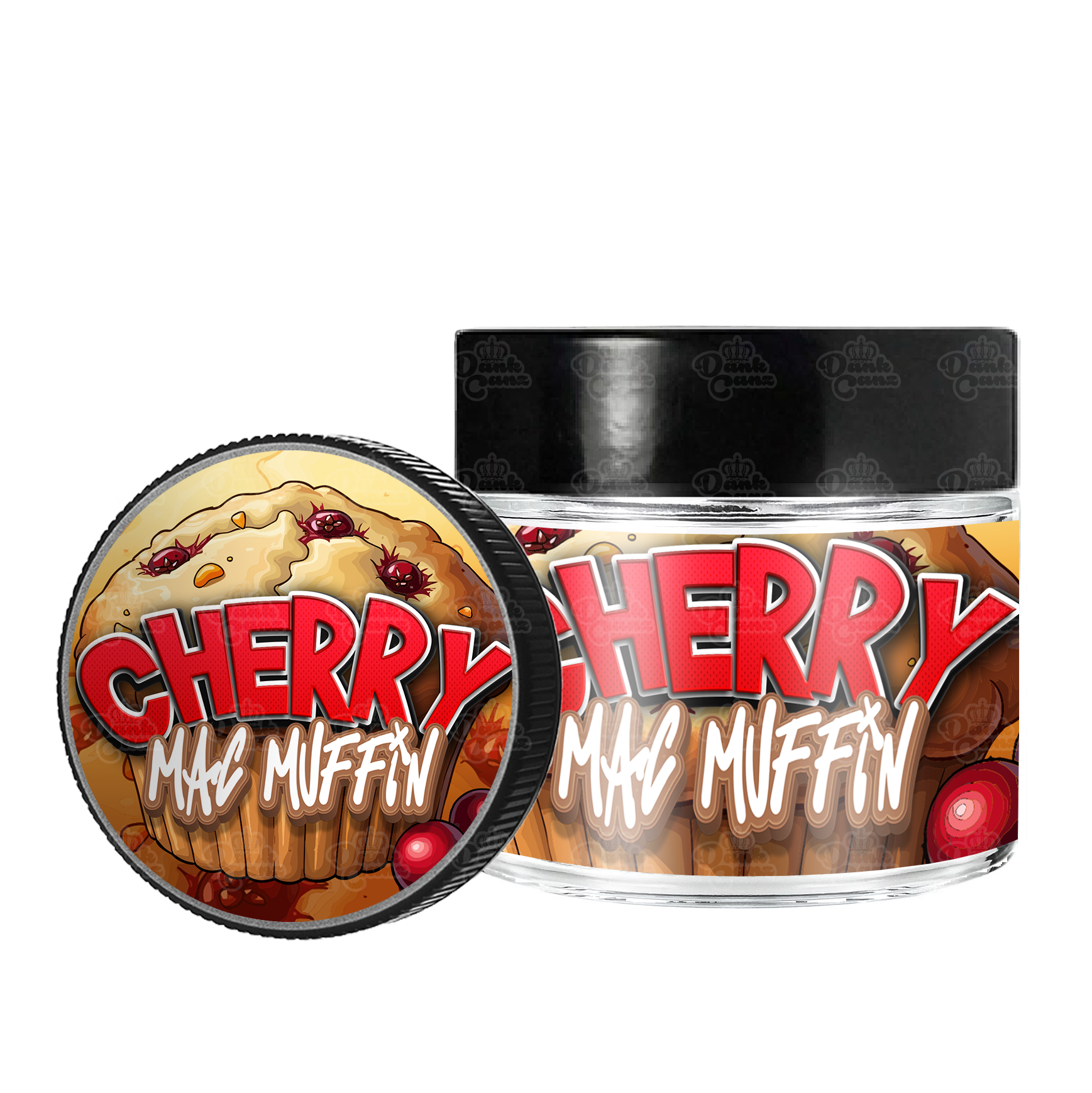 Cherry Mac Muffin 3.5g/60ml Glass Jars - Labelled - DC Packaging Custom Cannabis Packaging