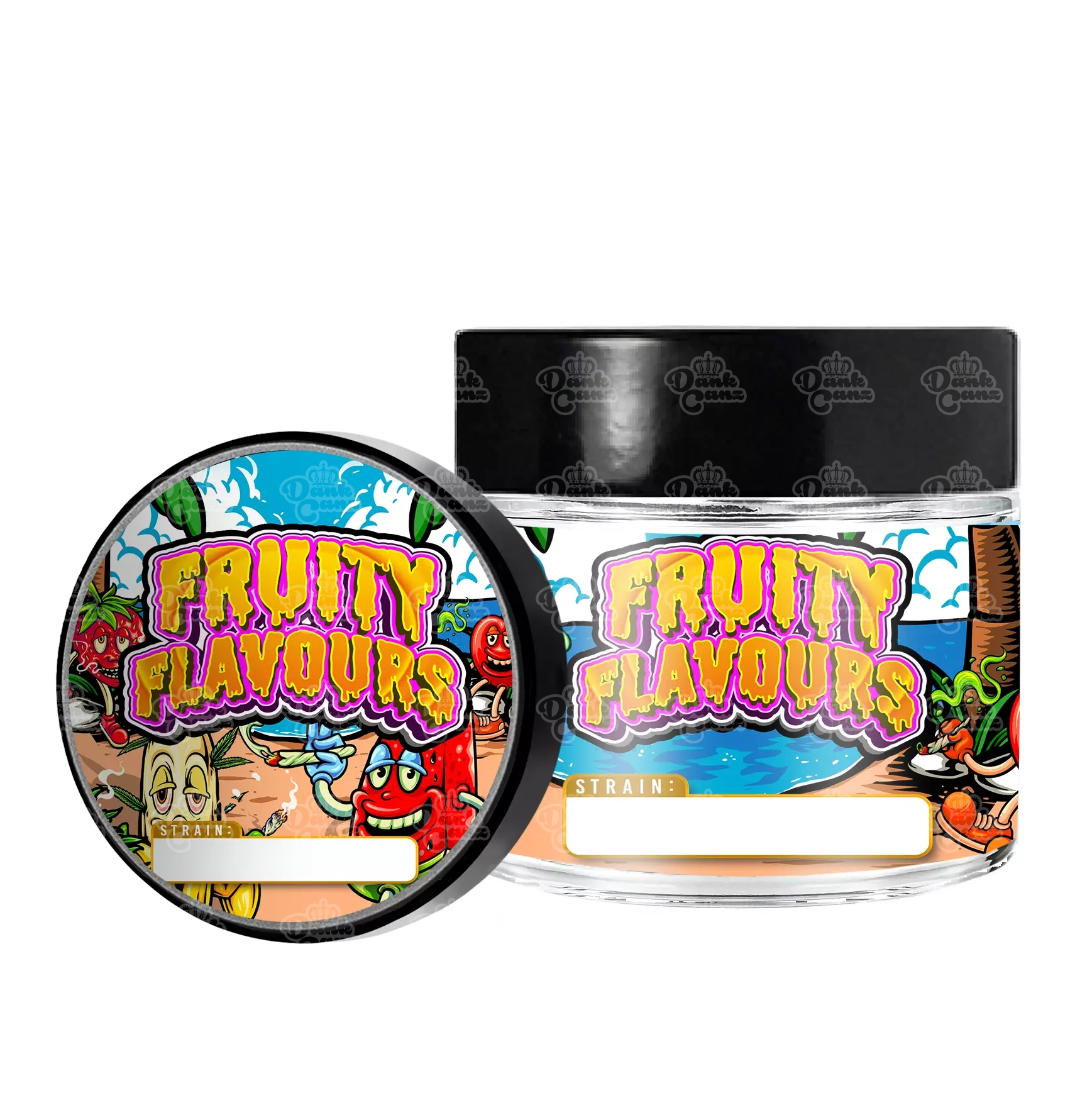 Fruity Flavours 3.5g/60ml Glass Jars - Labelled - DC Packaging Custom Cannabis Packaging
