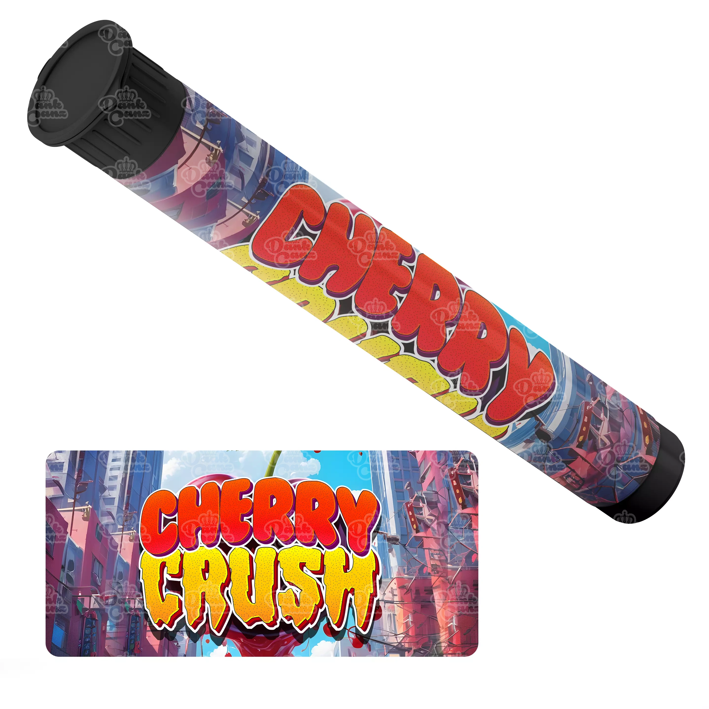 Cherry Crush Pre Roll Tubes - Labelled - DC Packaging Custom Cannabis Packaging